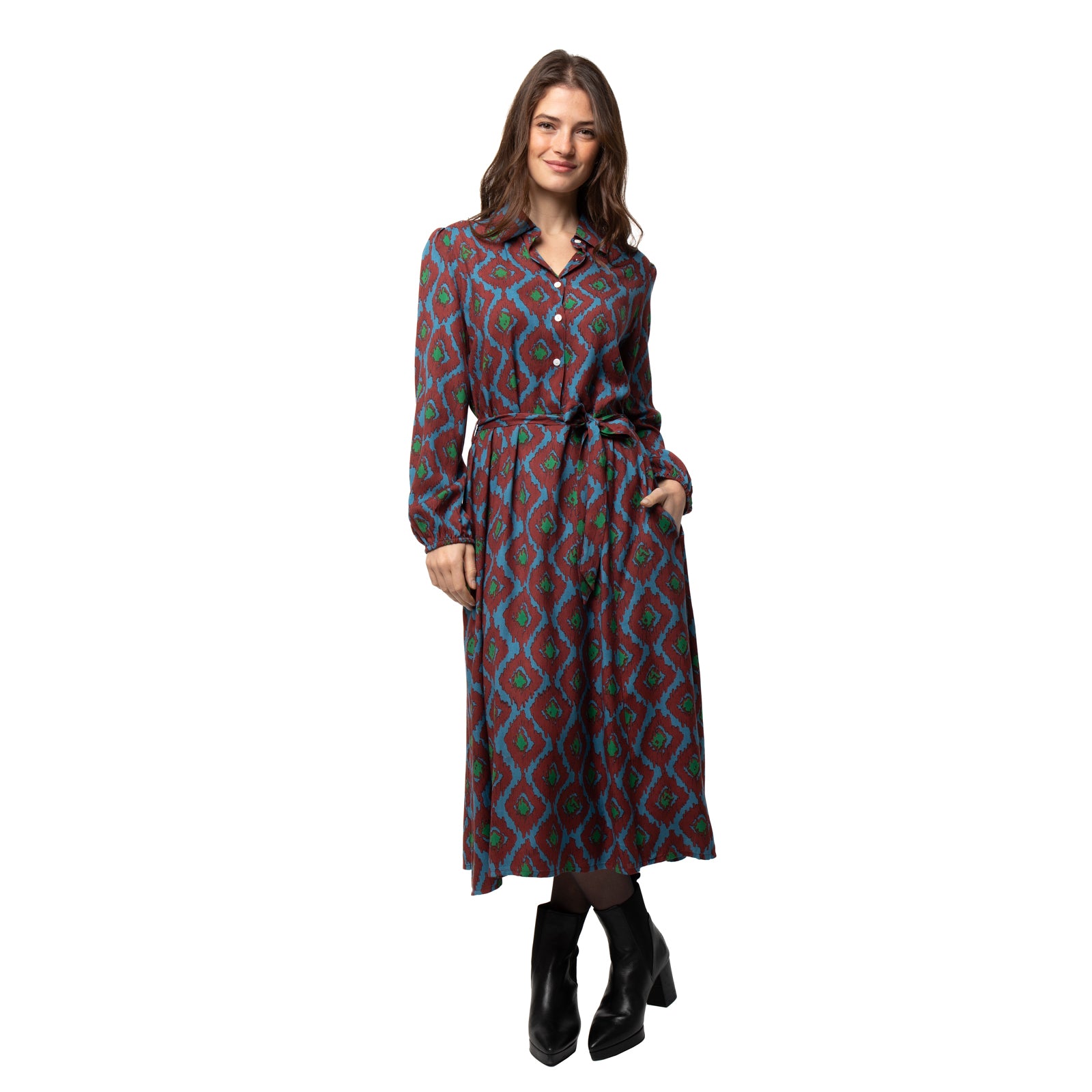 Norine Dress Ikat - Burgundy BURGUNDY