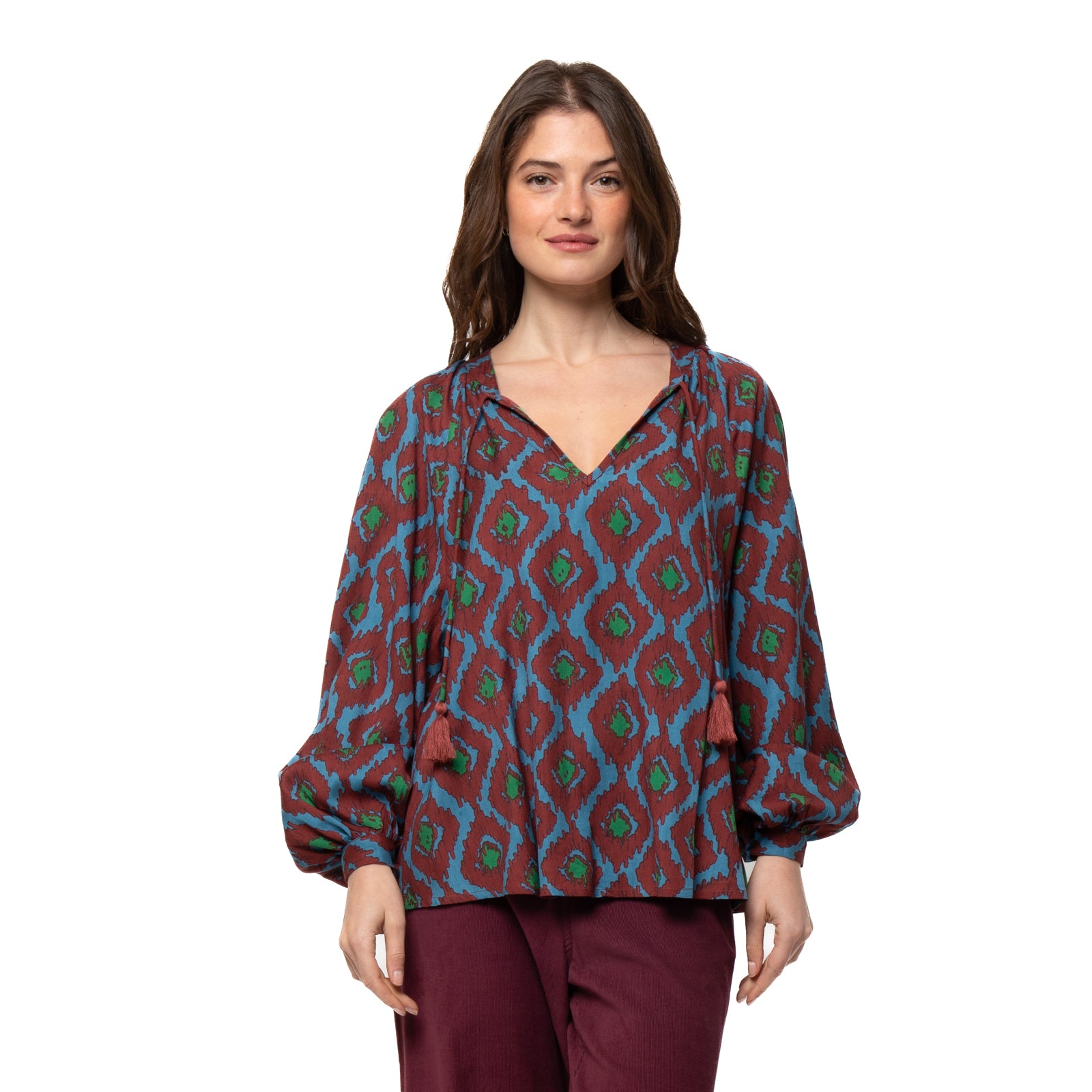 Marlene Top Ikat - Burgundy BURGUNDY
