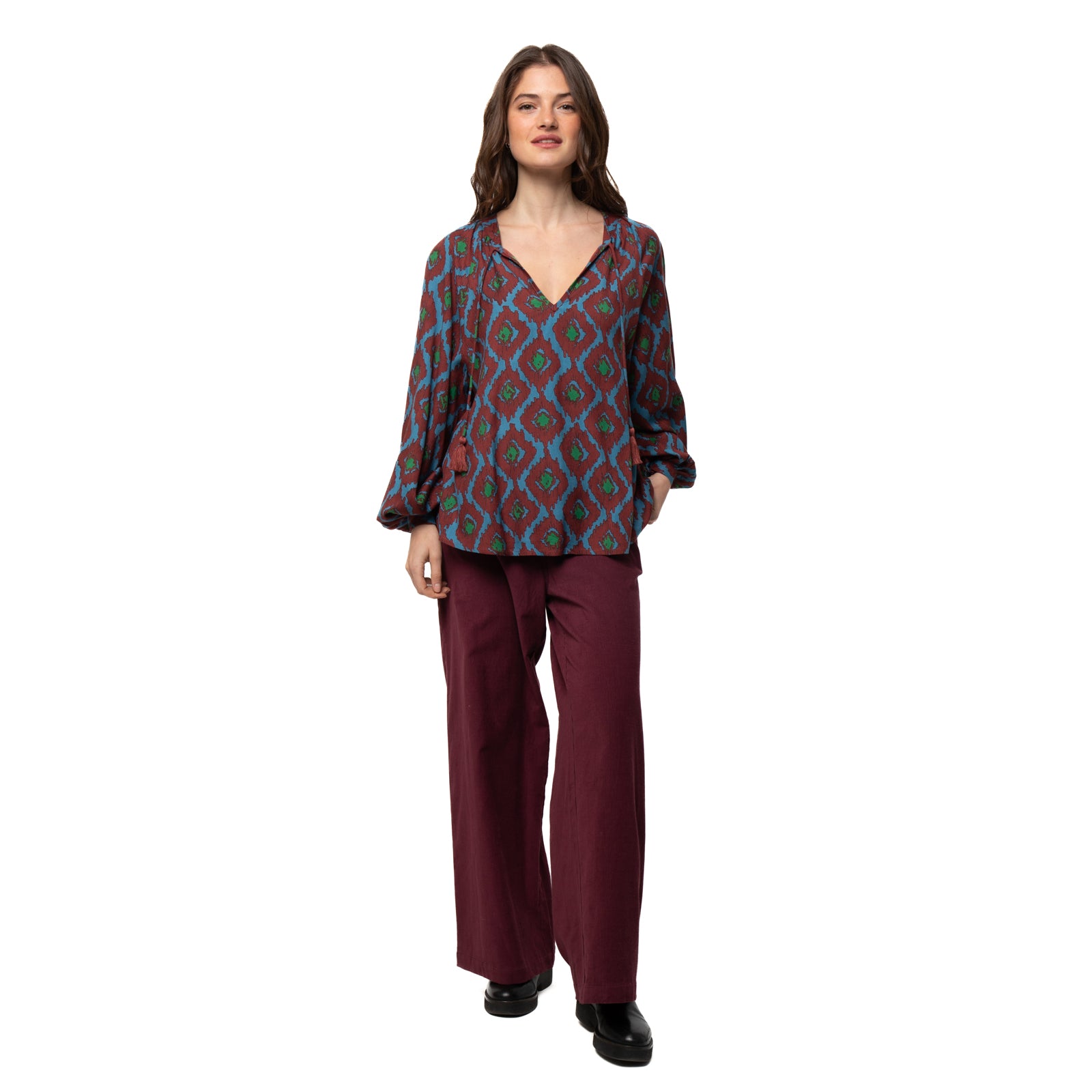 Marlene Top Ikat - Burgundy BURGUNDY