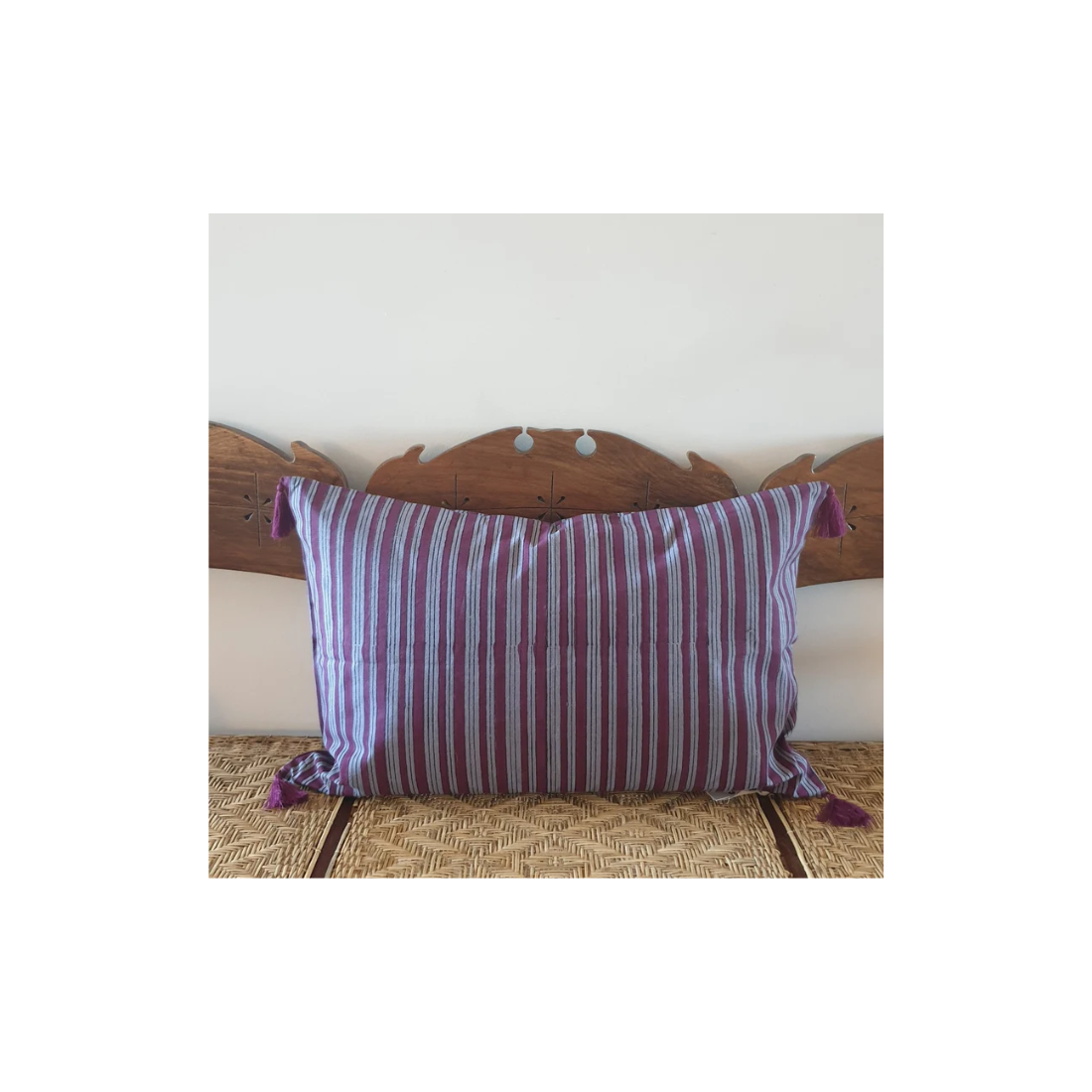 Housse Coussin 60x40 cm - Lines Block Print -100% Coton Bio - Purple