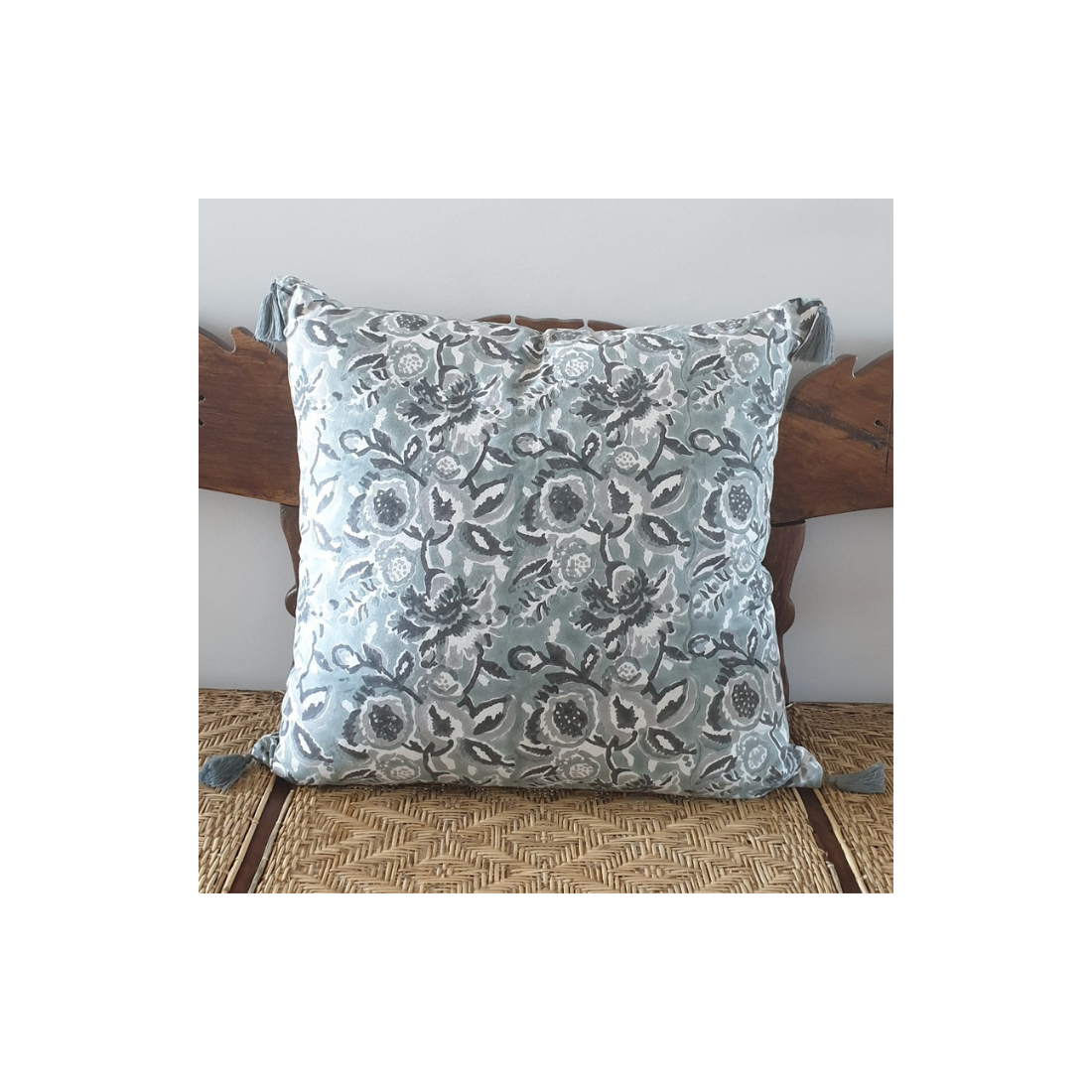 Housse Coussin Petunia 50x50cm Block Print-100% Coton Bio - Grey