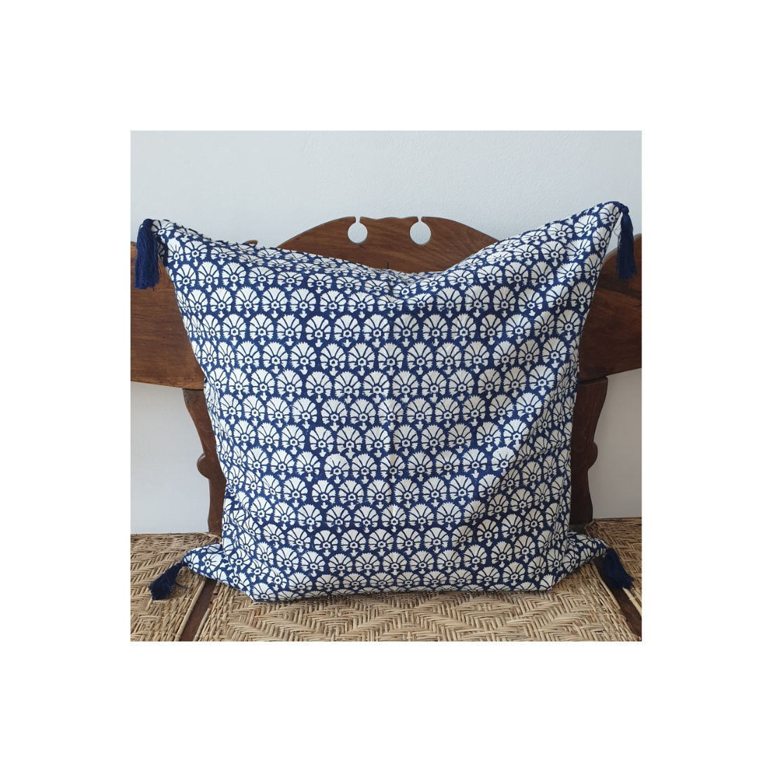 Fodera per cuscino reversibile Birdy 50 x 50 - Block Print - Blu marino