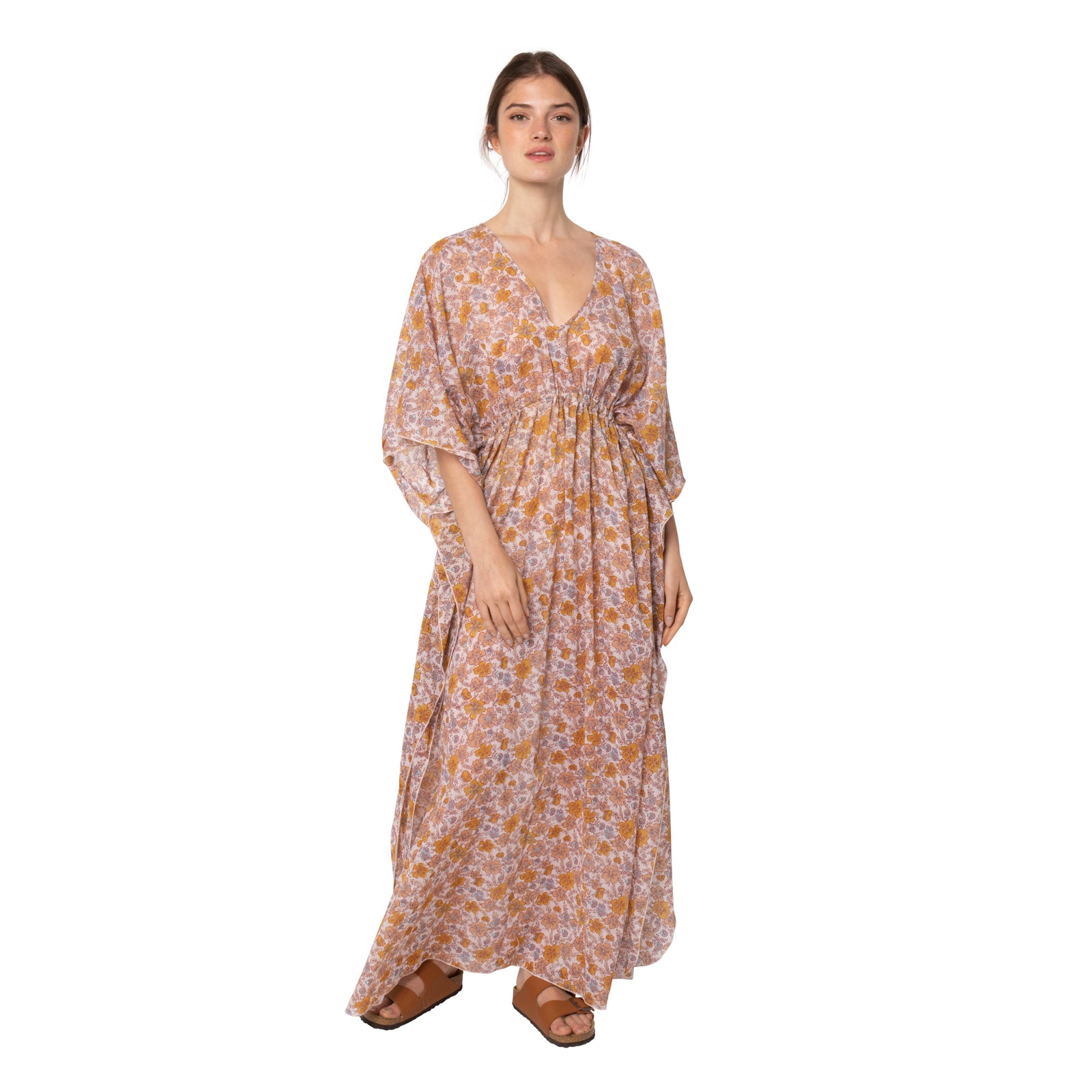 Alix Long Caftan Georgette 100% Cotton - Orange ORANGE