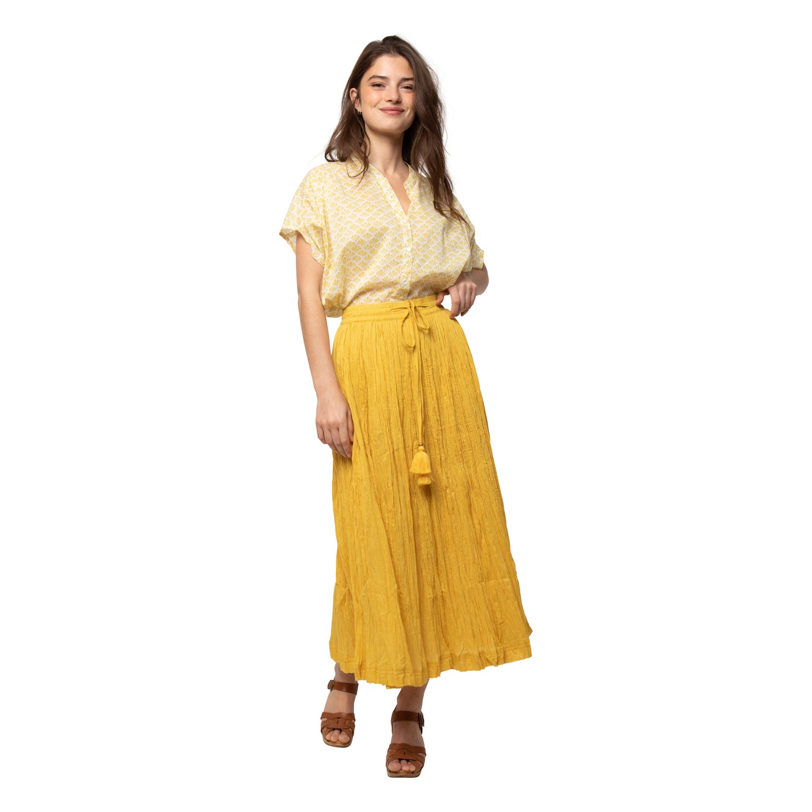 Anya Crinkled Skirt 100% Cotton - Ochre OCHRE