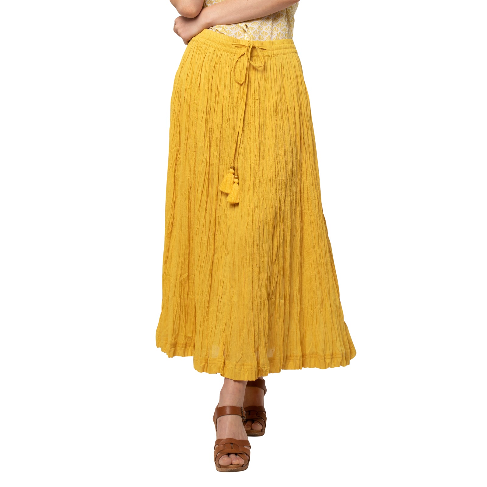 Anya Crinkled Skirt 100% Cotton - Ochre OCHRE