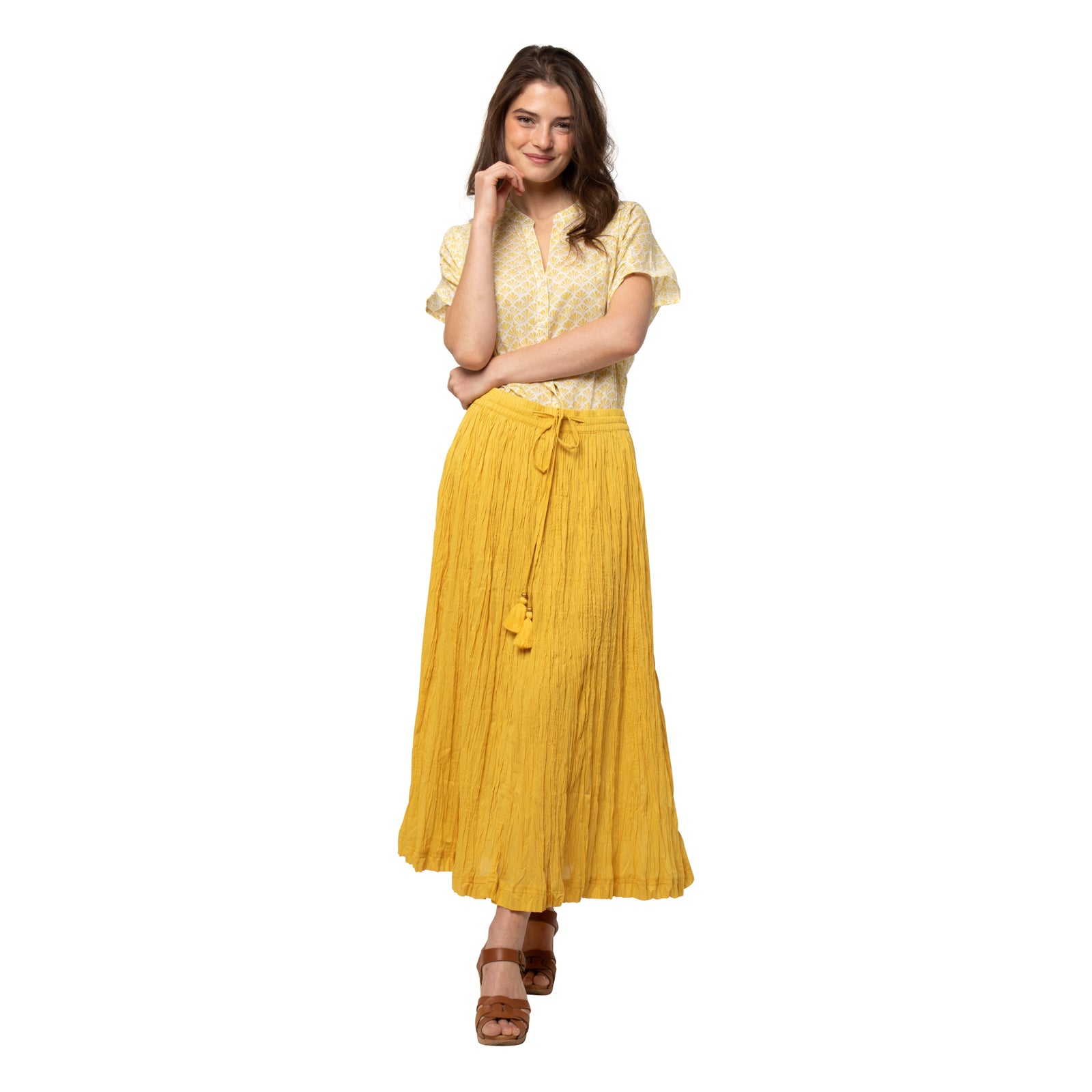 Anya Crinkled Skirt 100% Cotton - Ochre OCHRE