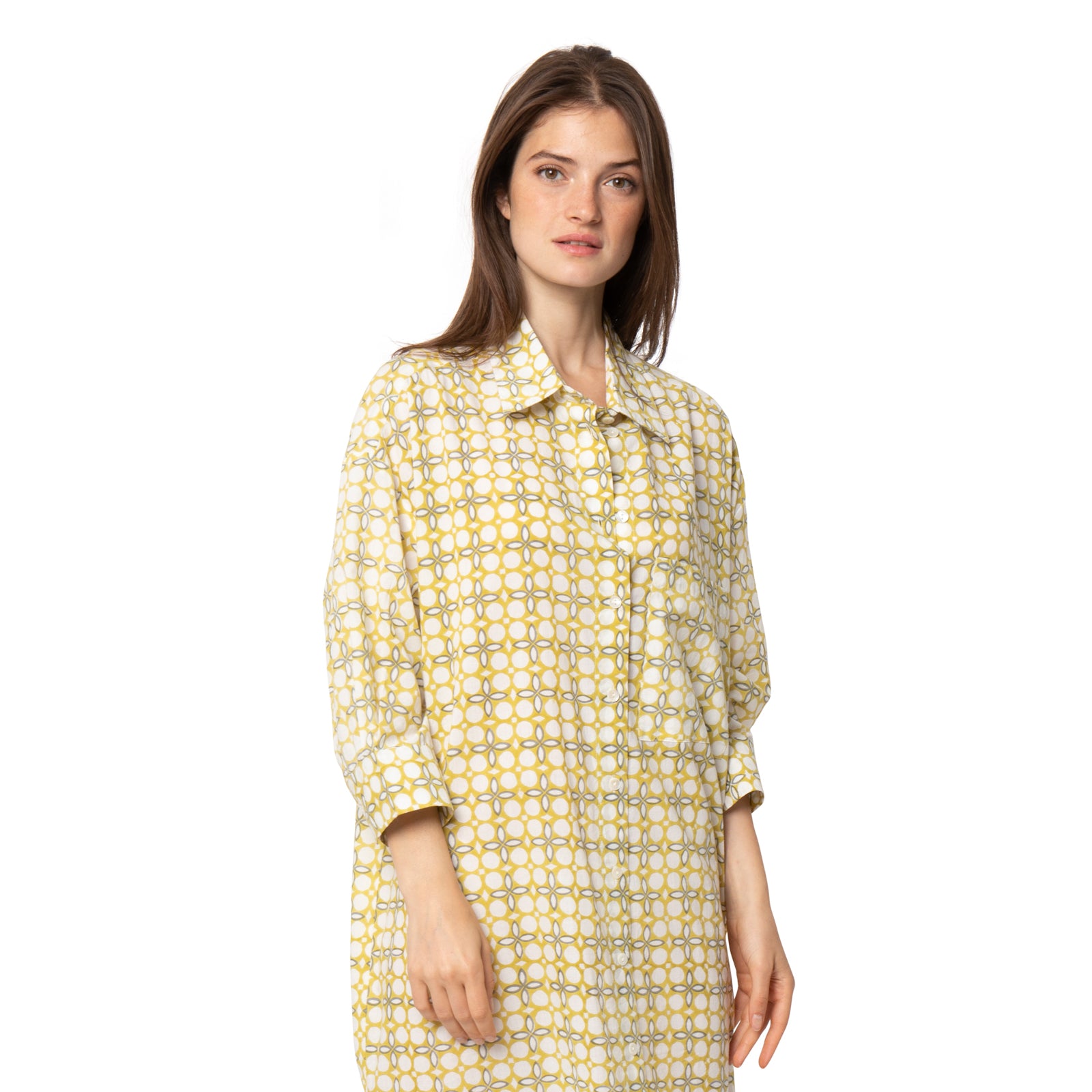 Camelia Shirt Dress Dotty 100% Organic Cotton - Ochre OCHRE