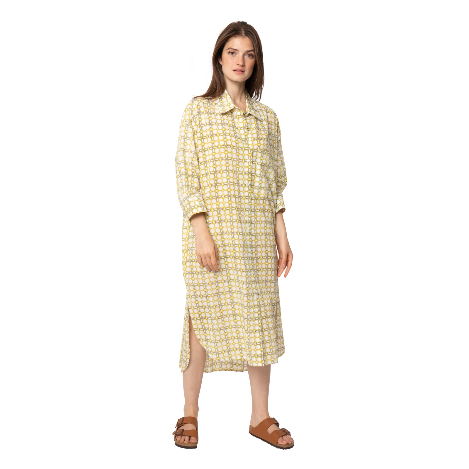 Camelia Shirt Dress Dotty 100% Organic Cotton - Ochre OCHRE