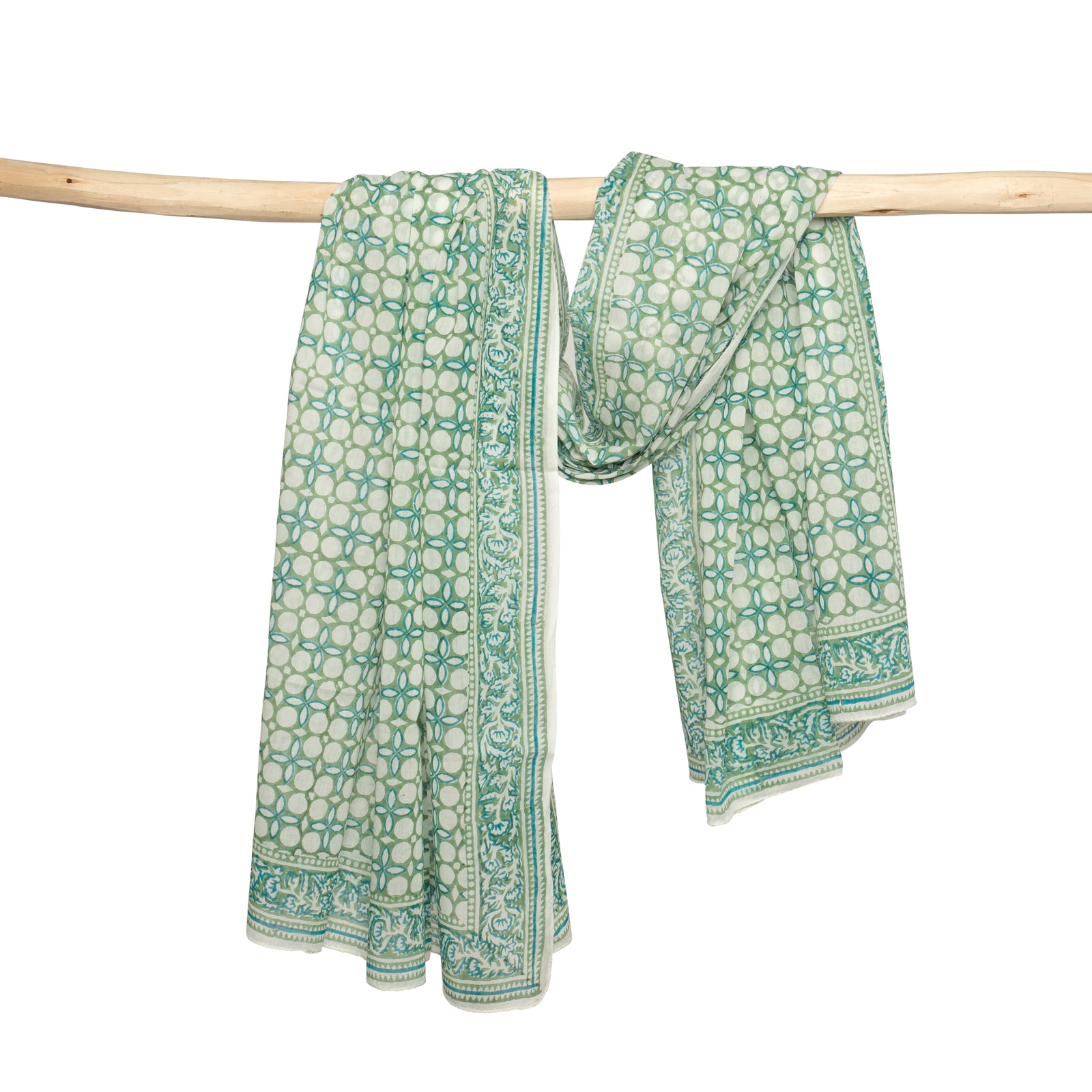 Large Scarf Dotty 100% Cotton Blockprint - Green GREEN