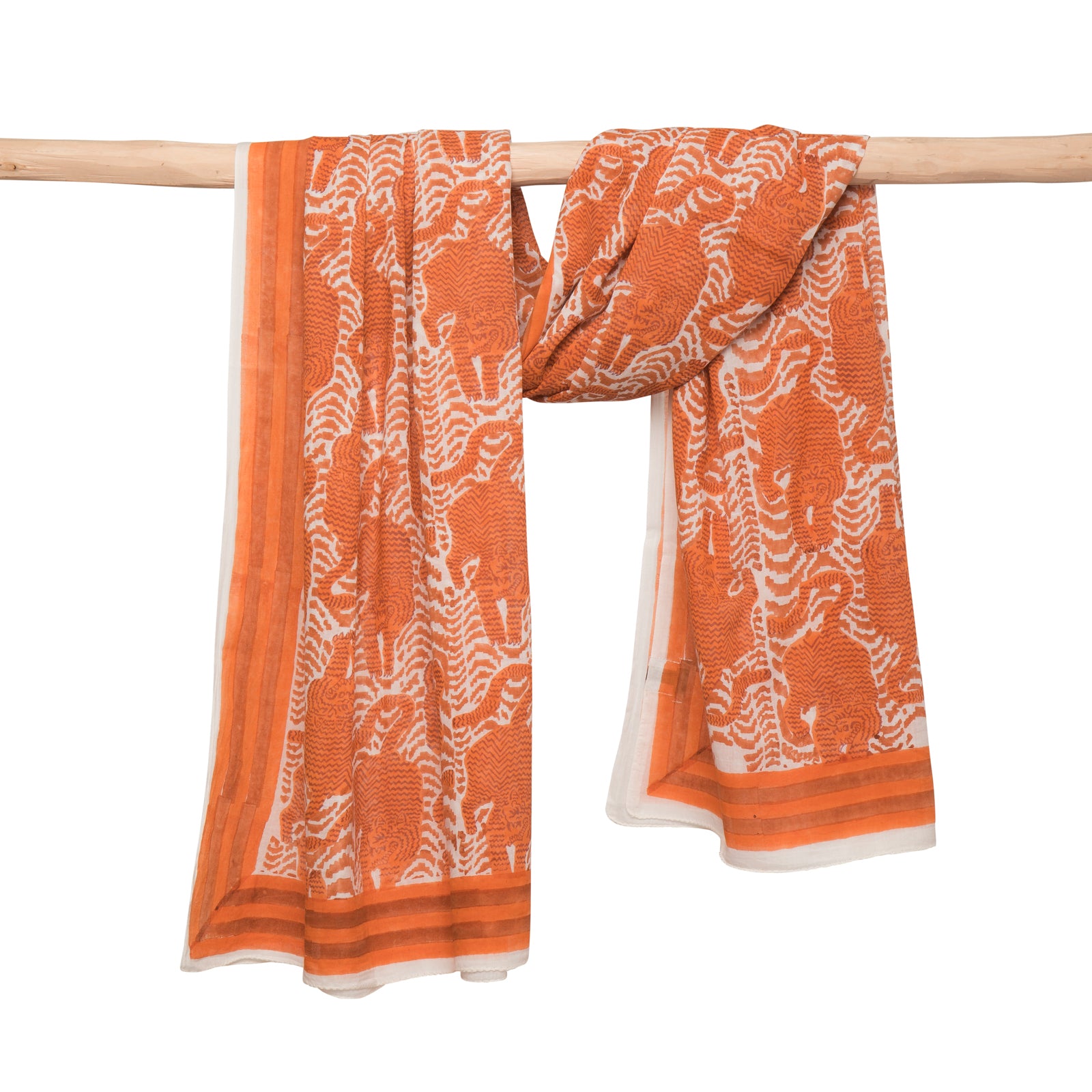 Large Scarf Tiger 100% Coton Blockprint - Orange ORANGE