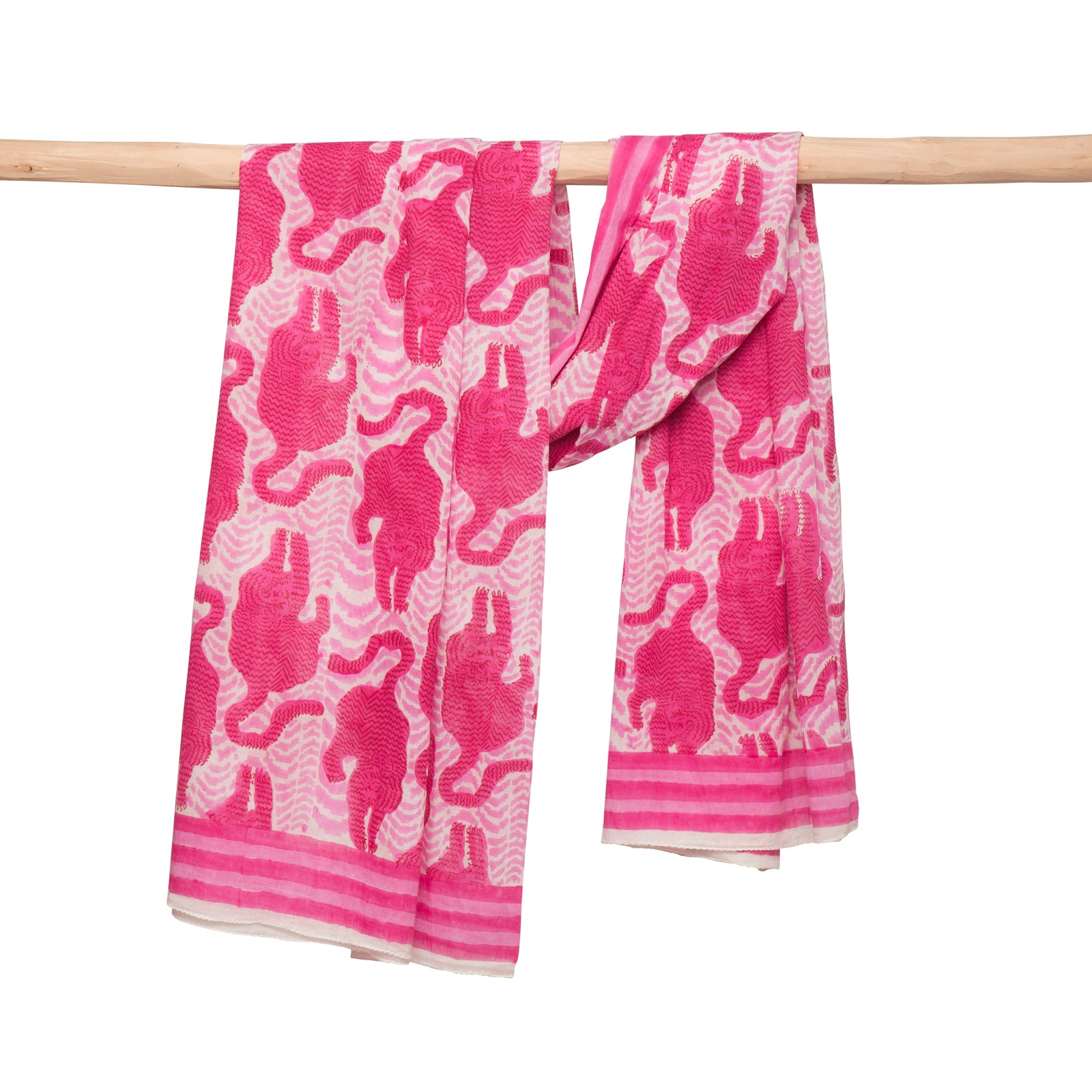 Large Scarf Tiger 100% Coton Blockprint - Pink PINK