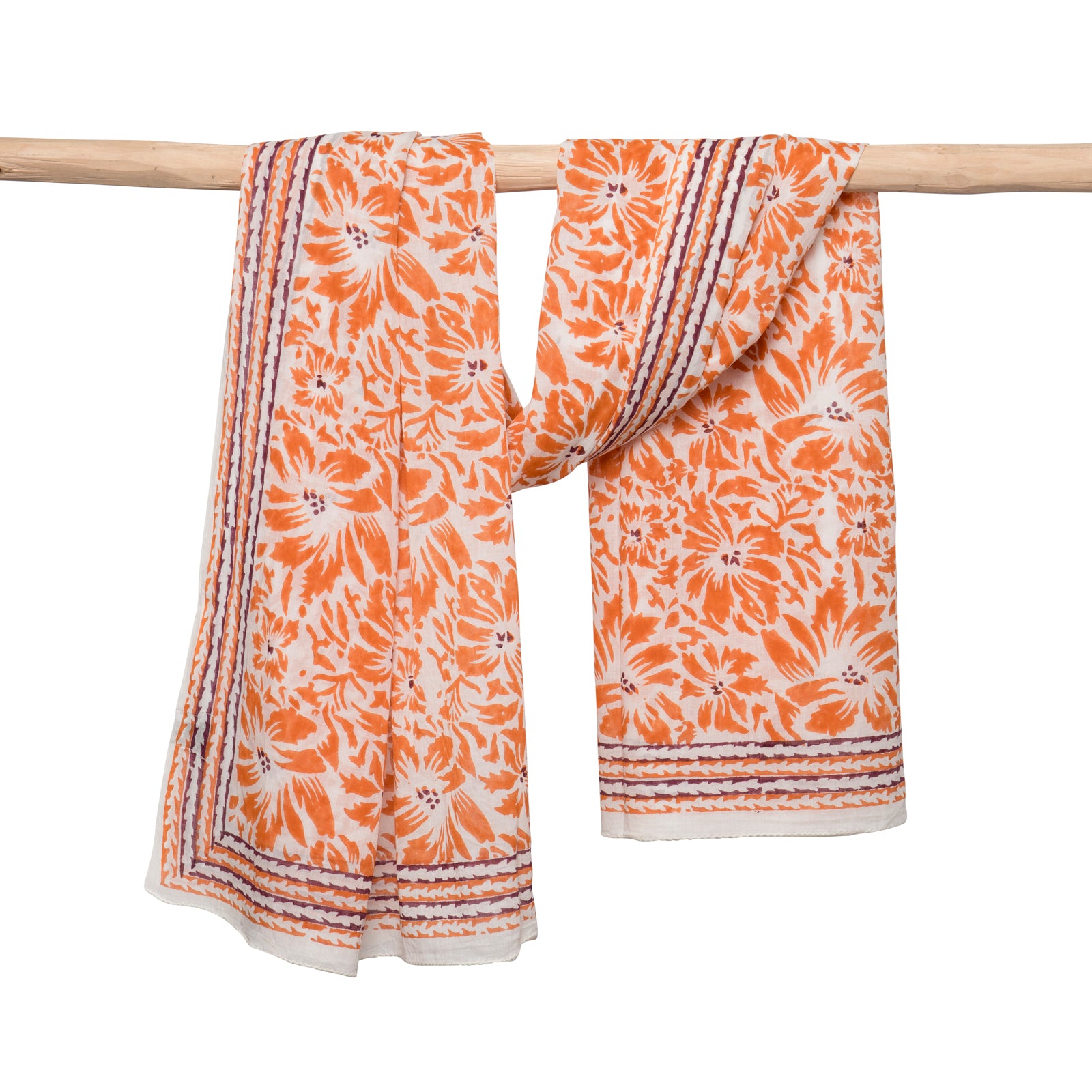 Large Scarf Lily 100% Coton Blockprint - Orange ORANGE