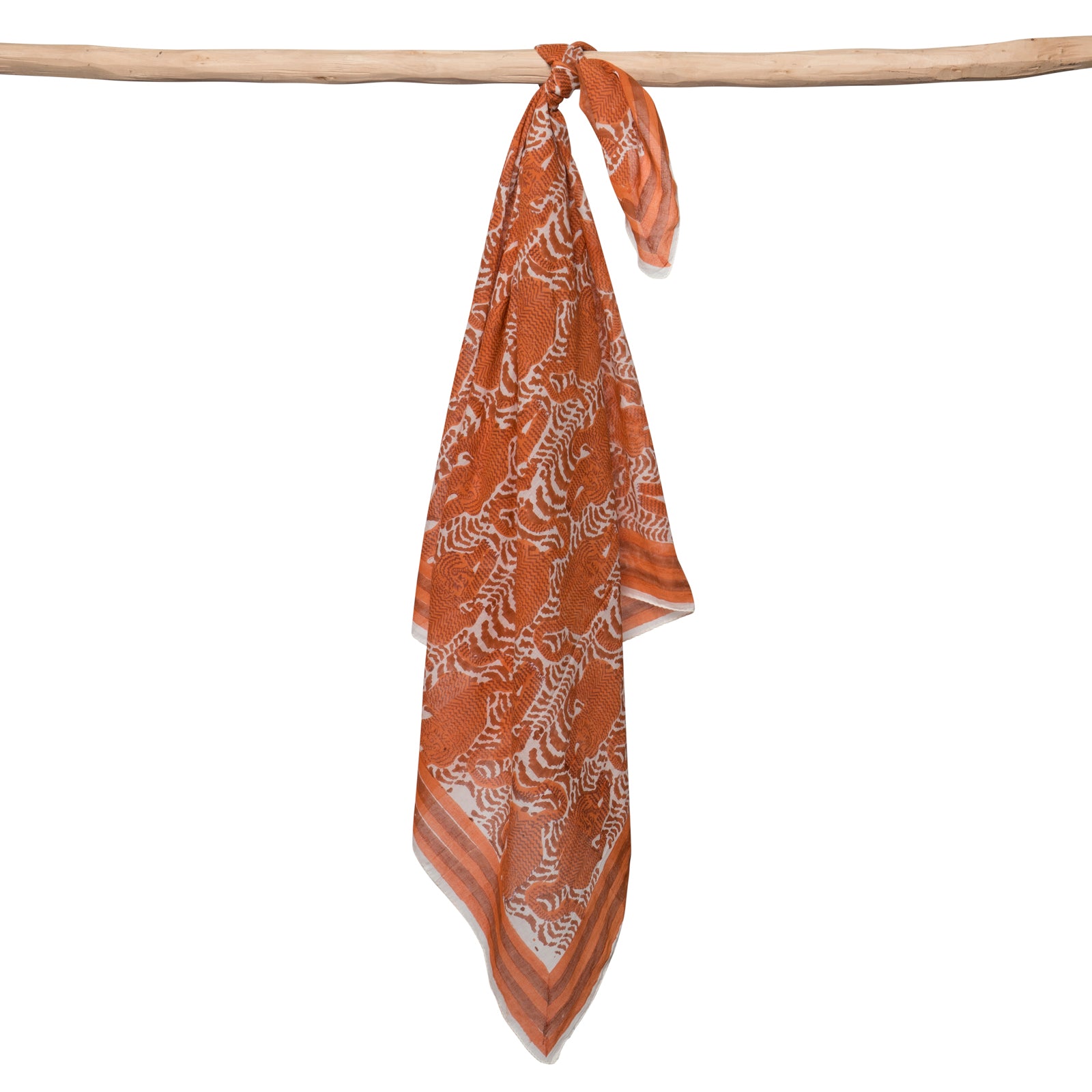 Square Scarf Tiger 100% Coton Blockprint - Orange ORANGE