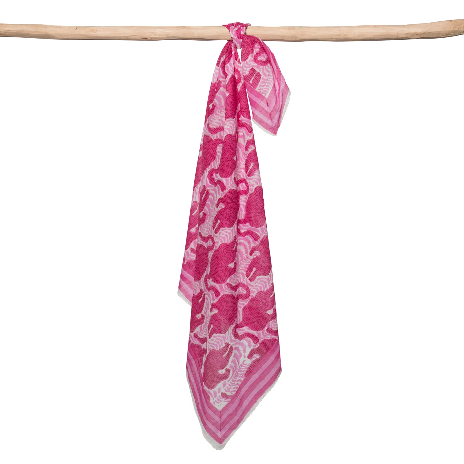 Square Scarf Tiger 100% Coton Blockprint - Pink PINK