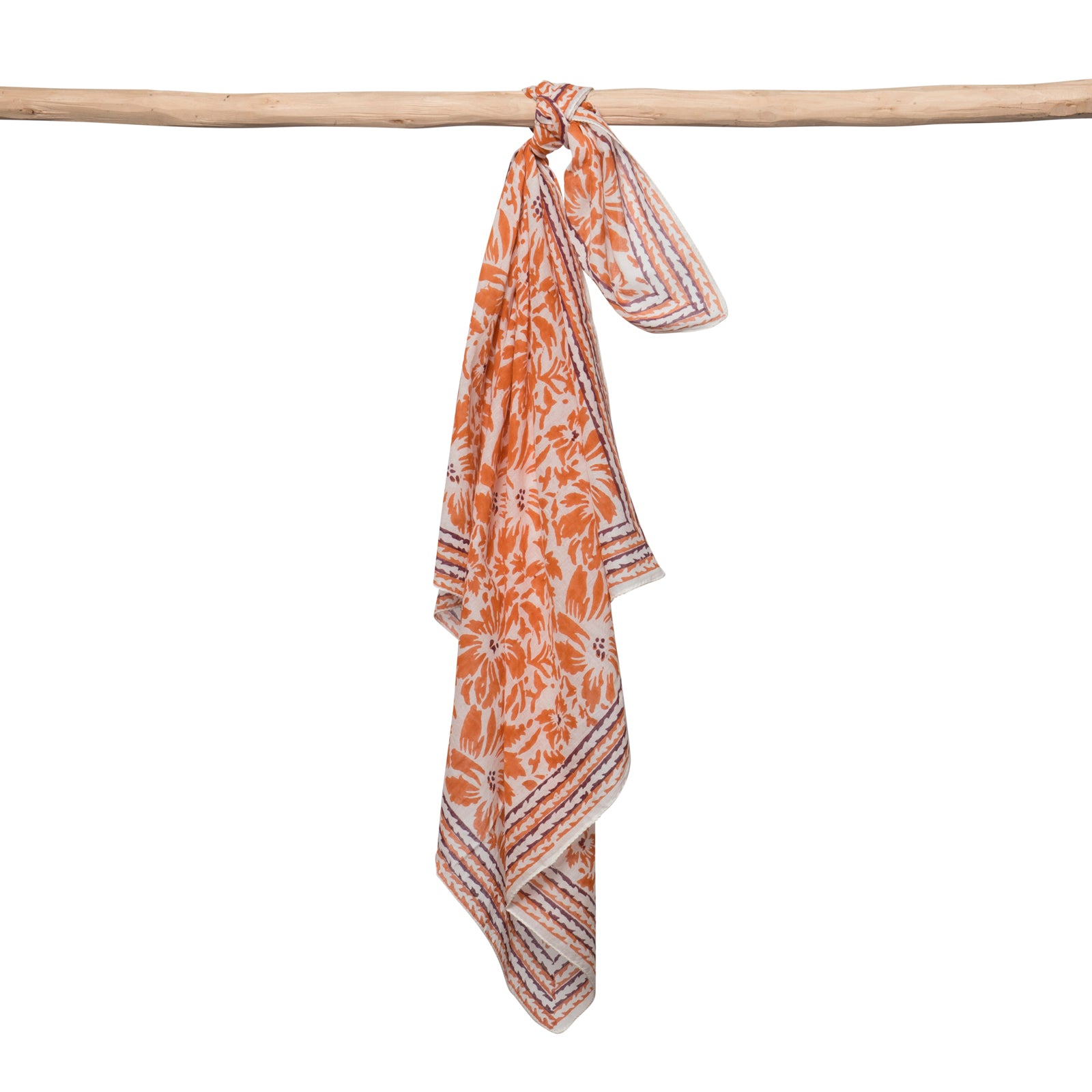 Square Scarf Lily 100% Coton Blockprint - Orange ORANGE