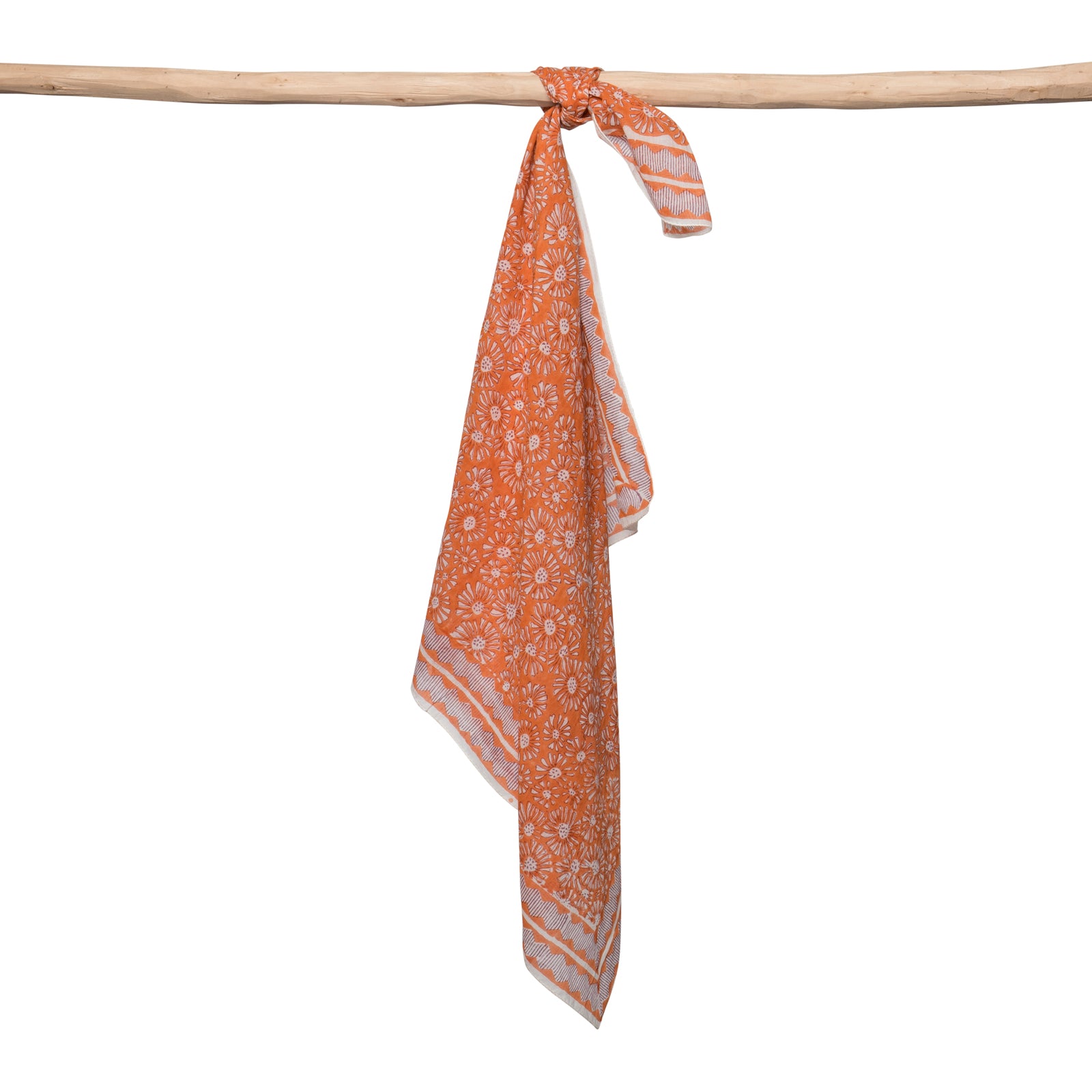 Square Scarf Aster 100% Coton Blockprint - Orange ORANGE