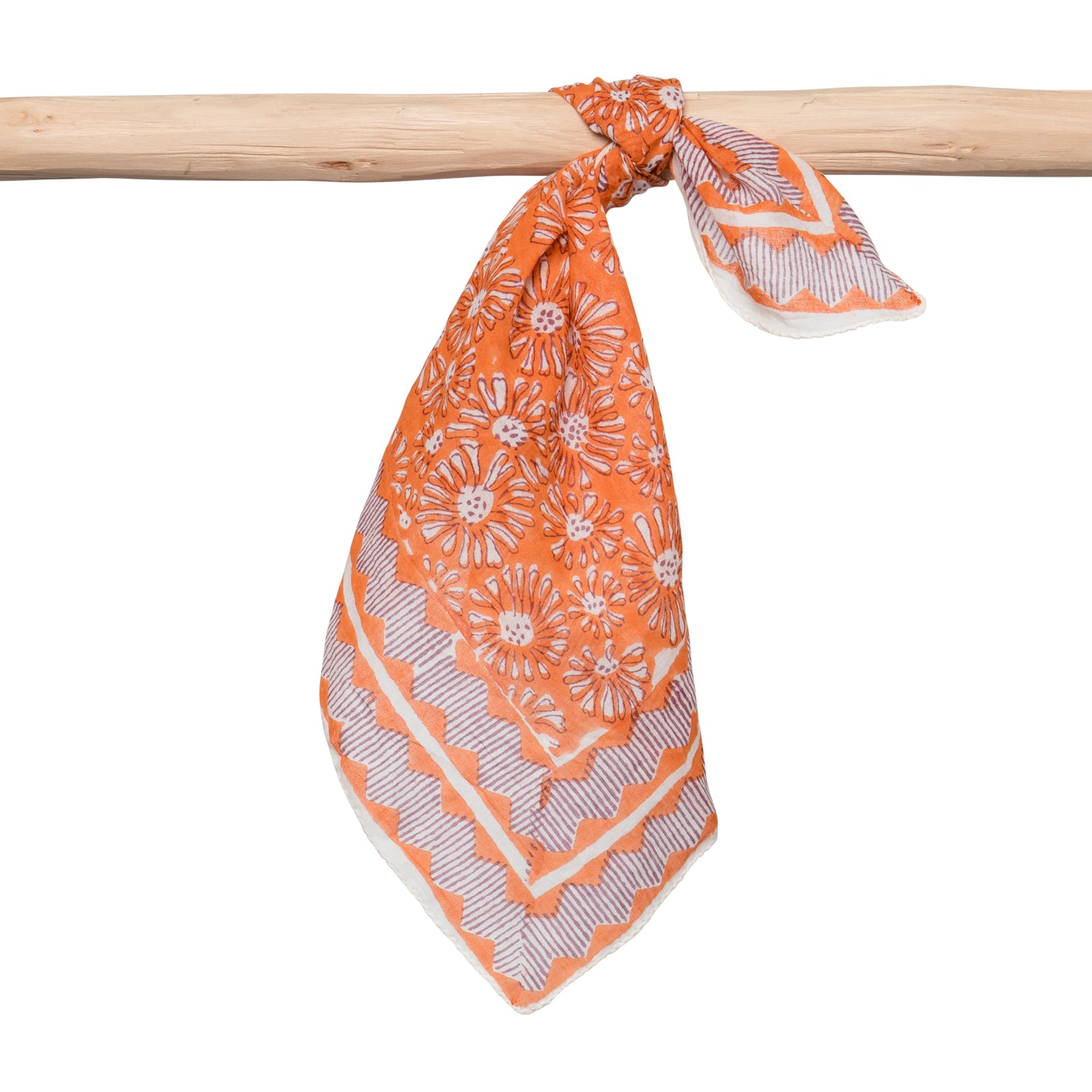 Bandana Scarf Aster 100% Cotton Blockprint - Orange ORANGE