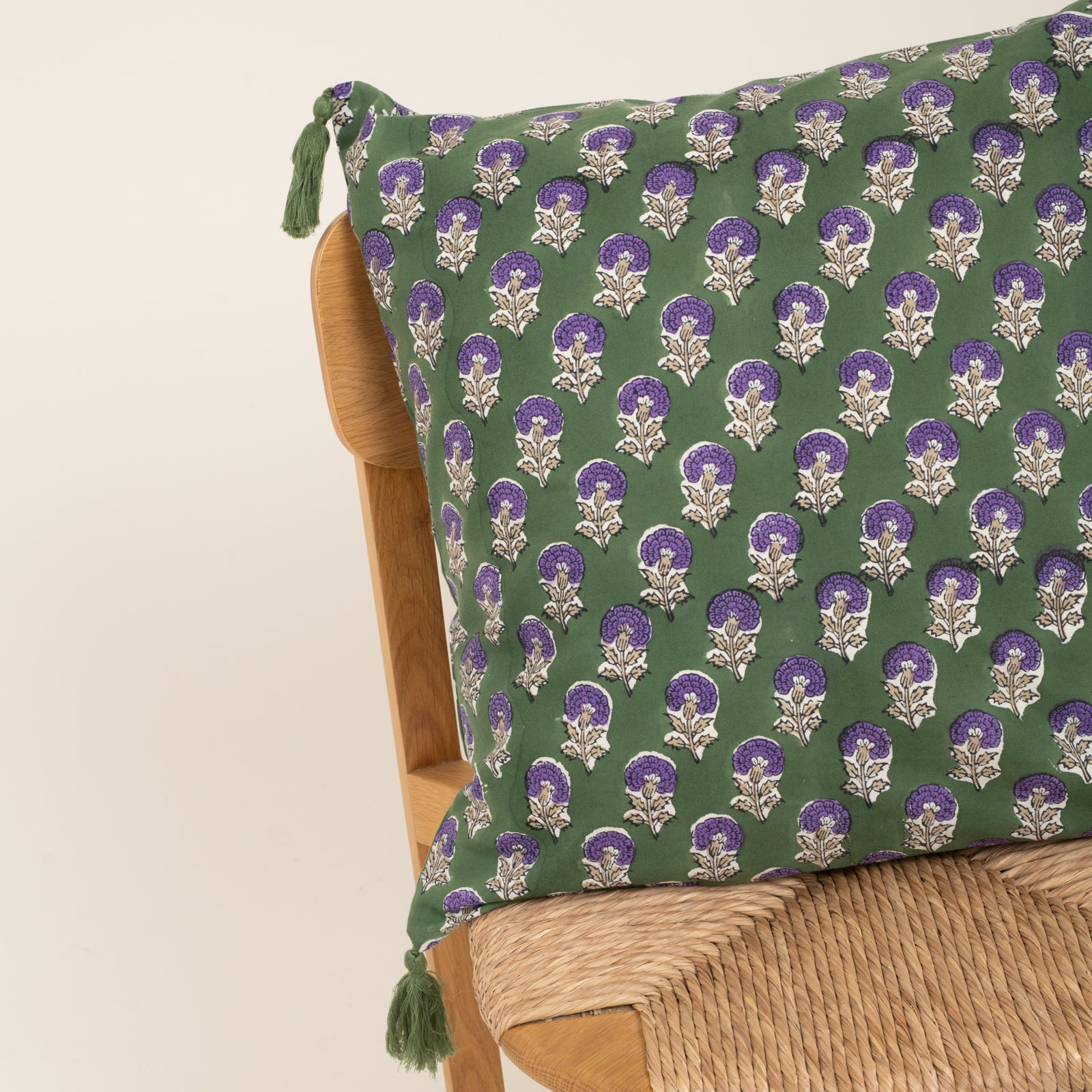 Cushion Cover Sathi 60x40 100% Organic Coton Blockprint - Green GREEN
