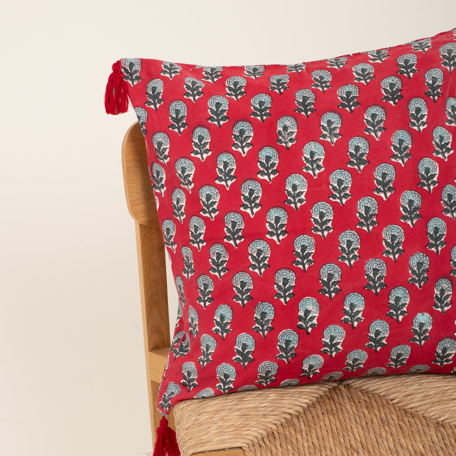 Cushion Cover Sathi 60x40 100% Organic Coton Blockprint - Red RED