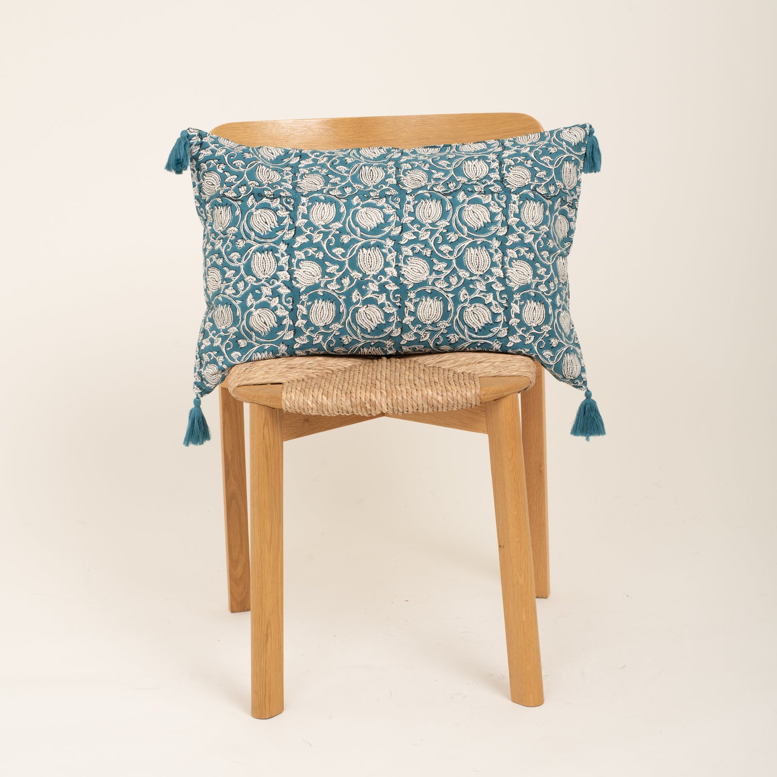 Cushion Cover Pema 60x40 100% Organic Coton Blockprint - Blue BLUE