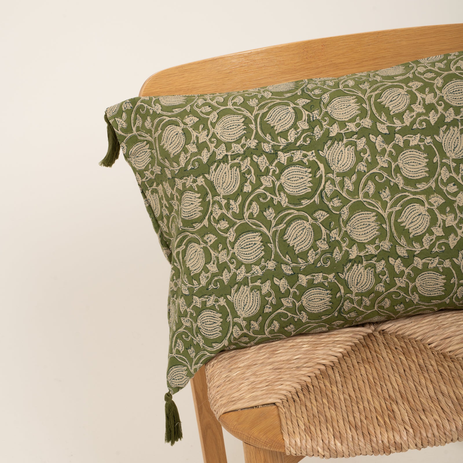 Cushion Cover Pema 60x40 100% Organic Coton Blockprint - Green GREEN