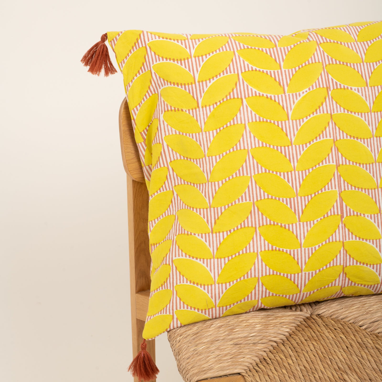Cushion Cover Cap Estel 50x50 100% Organic Coton Blockprint - Yellow YELLOW