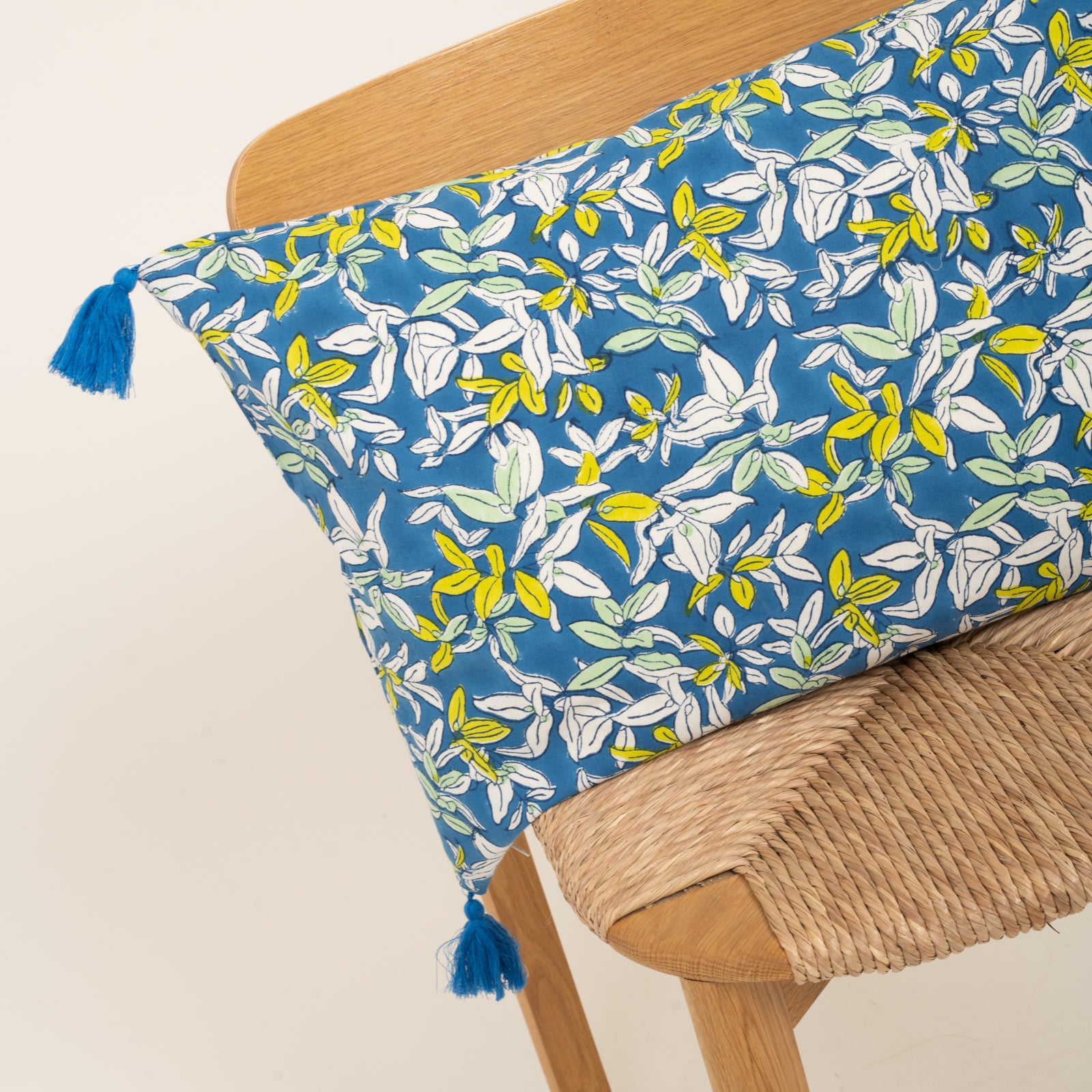 Cushion Cover Figuieres 60x40 100% Organic Coton Blockprint - Blue BLUE