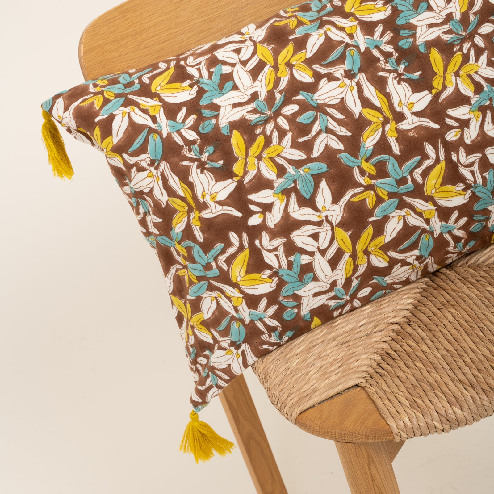 Cushion Cover Figuieres 60x40 100% Organic Coton Blockprint - Brown BROWN