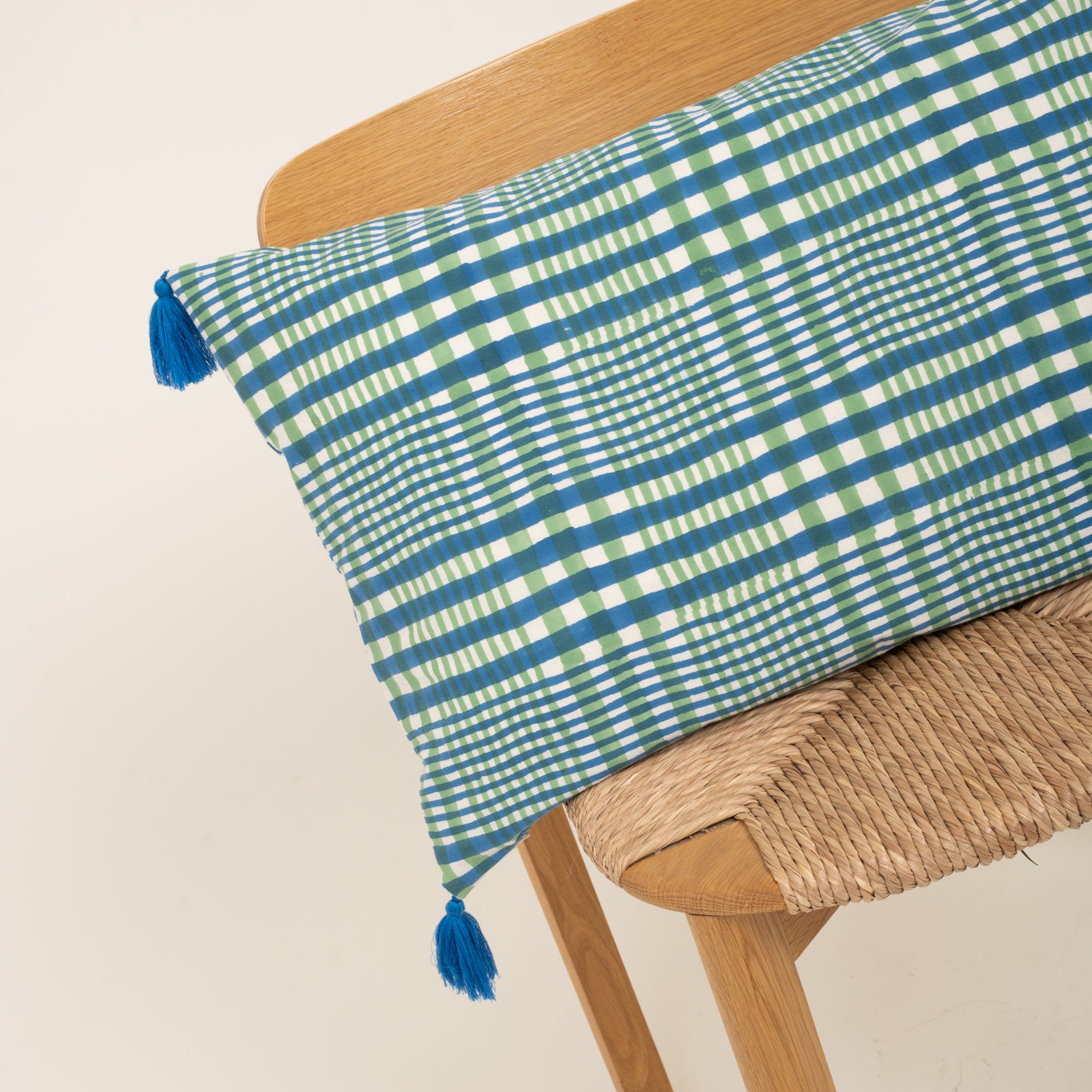 Cushion Cover Nissa 60x40 100% Organic Coton Blockprint - Blue Green BLUE GREEN