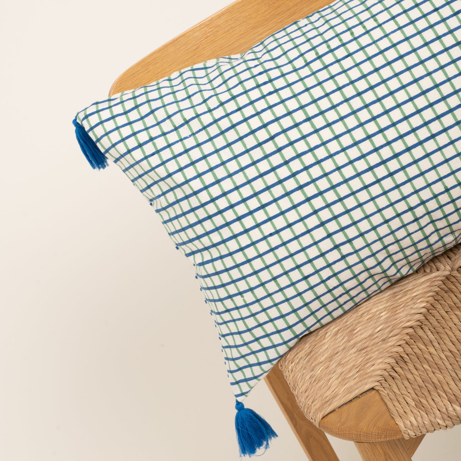 Cushion Cover Croisette 60x40 100% Organic Coton Blockprint - Blue Green BLUE GREEN