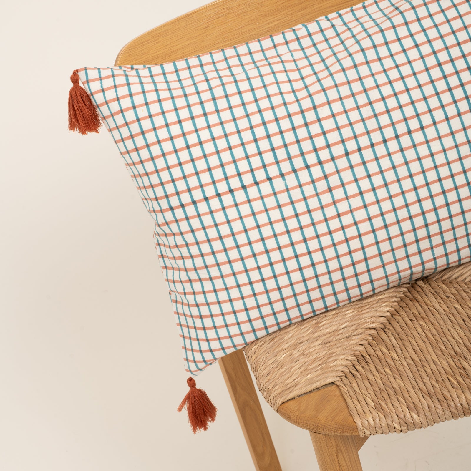 Cushion Cover Croisette 60x40 100% Organic Coton Blockprint - Peach Turquoise PEACH TURQUOISE