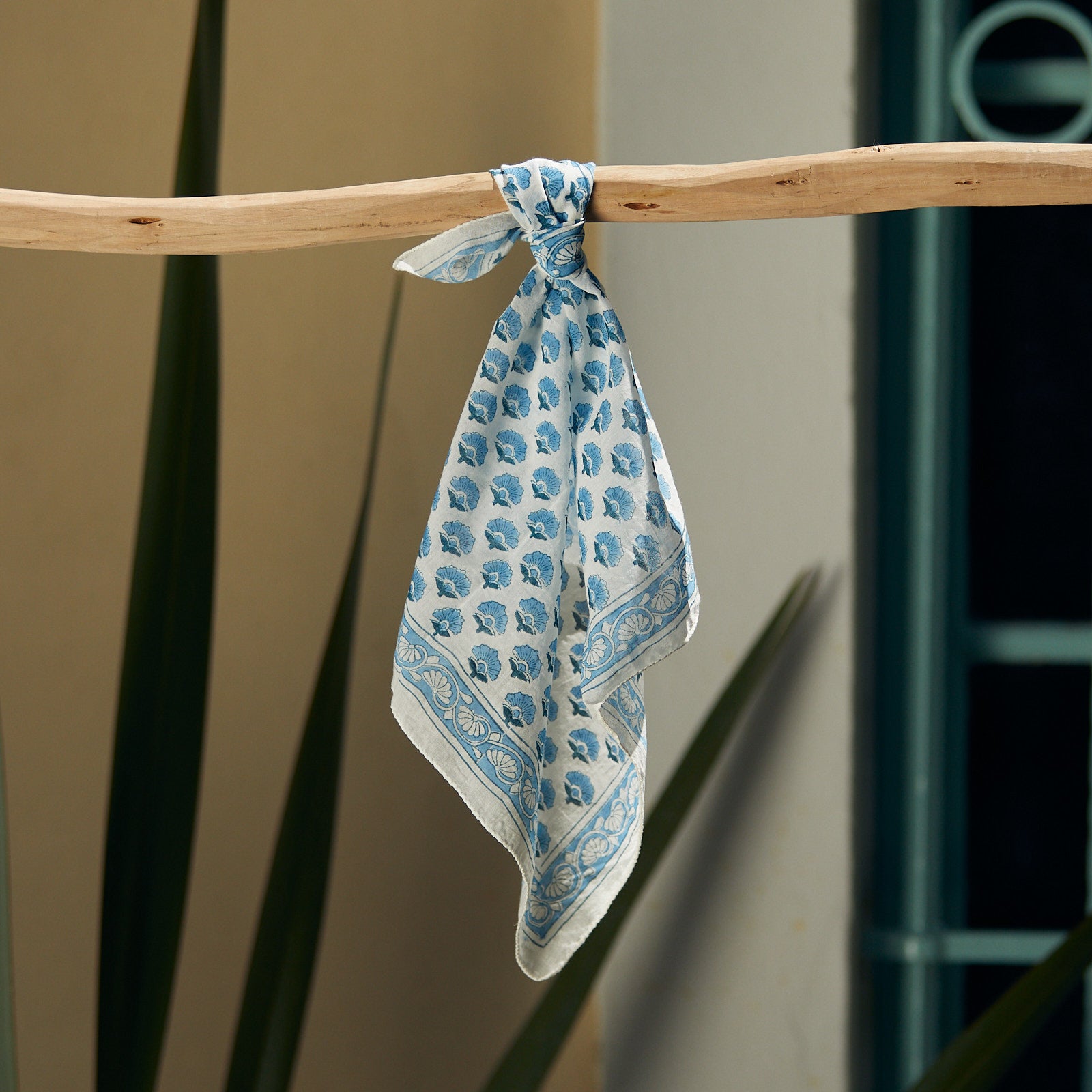 Bandana Scarf Gigaro Organic Coton - Blockprint - Blue BLUE