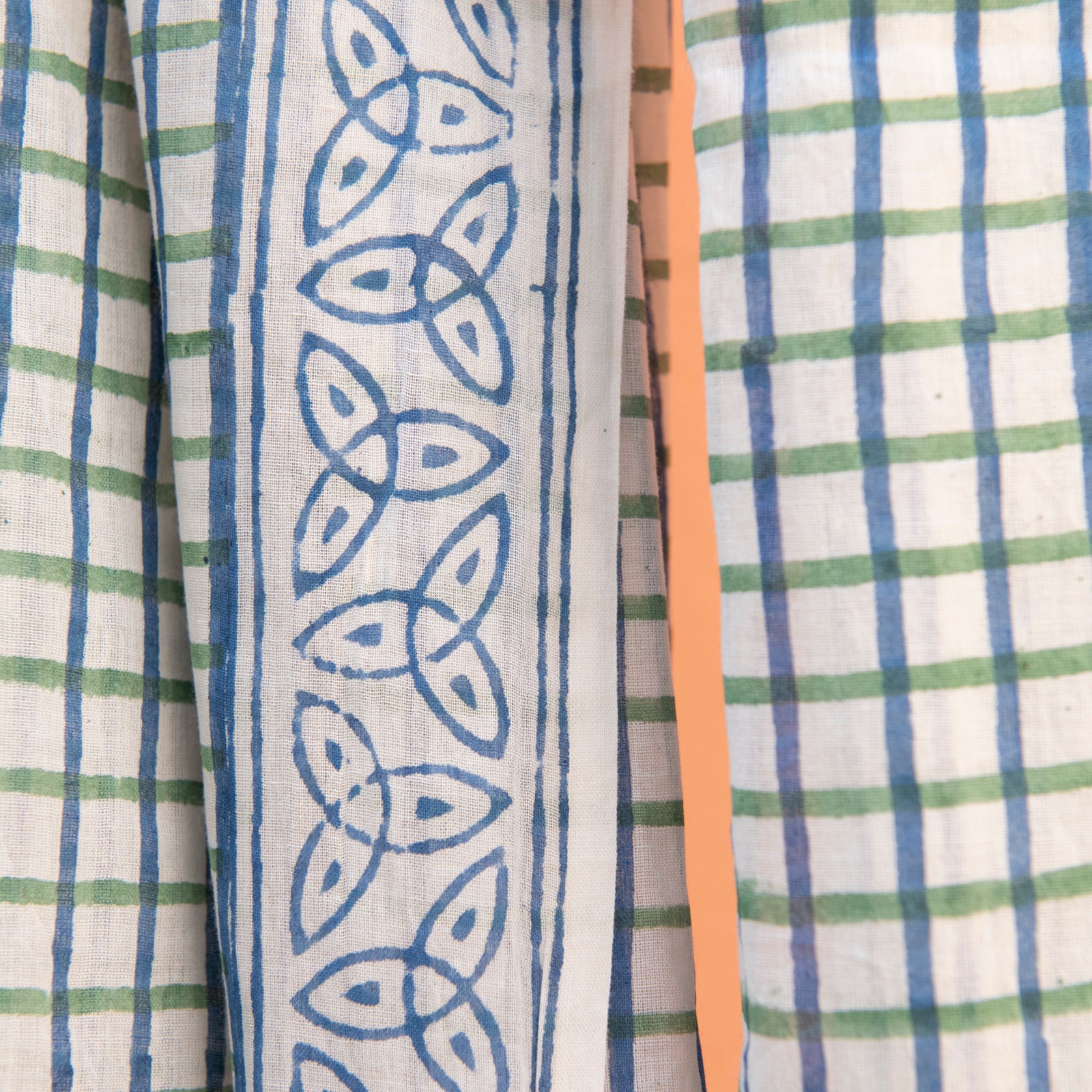 Large Scarf / Sarong Croisette Organic Coton - Blockprint - Blue BLUE