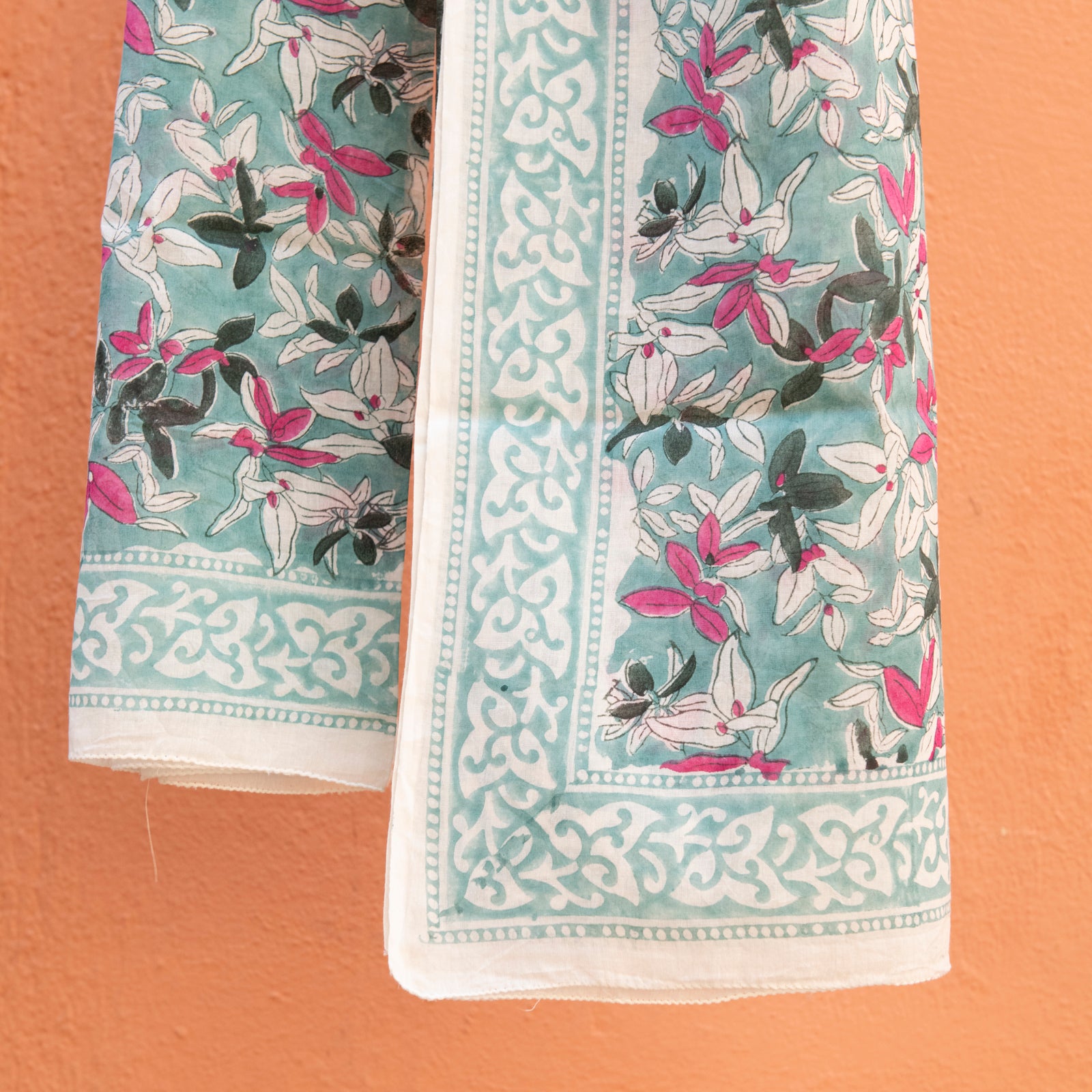 Large Scarf / Sarong Figuieres Organic Coton - Blockprint - Green GREEN