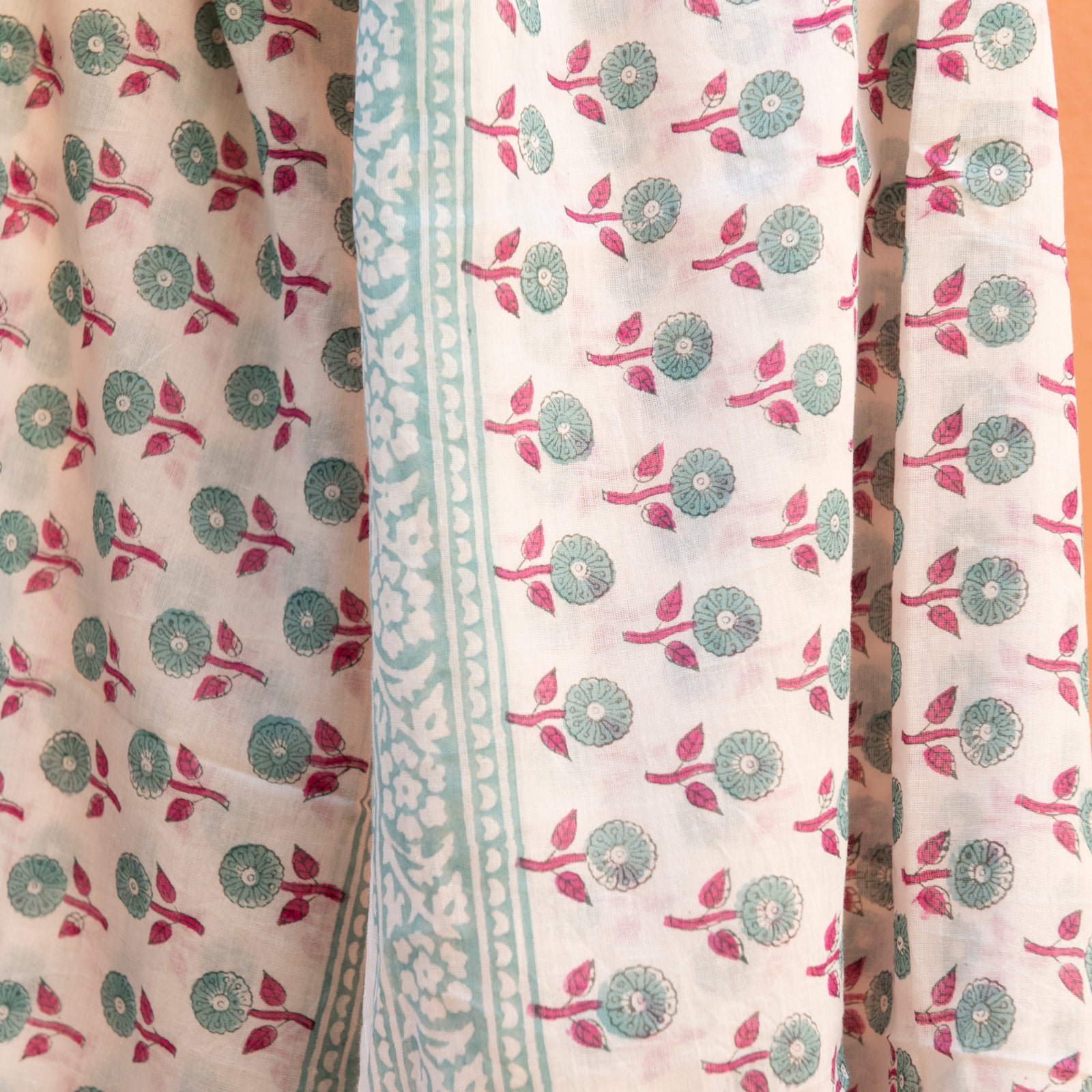 Large Scarf / Sarong Grace Organic Coton - Blockprint - Green GREEN