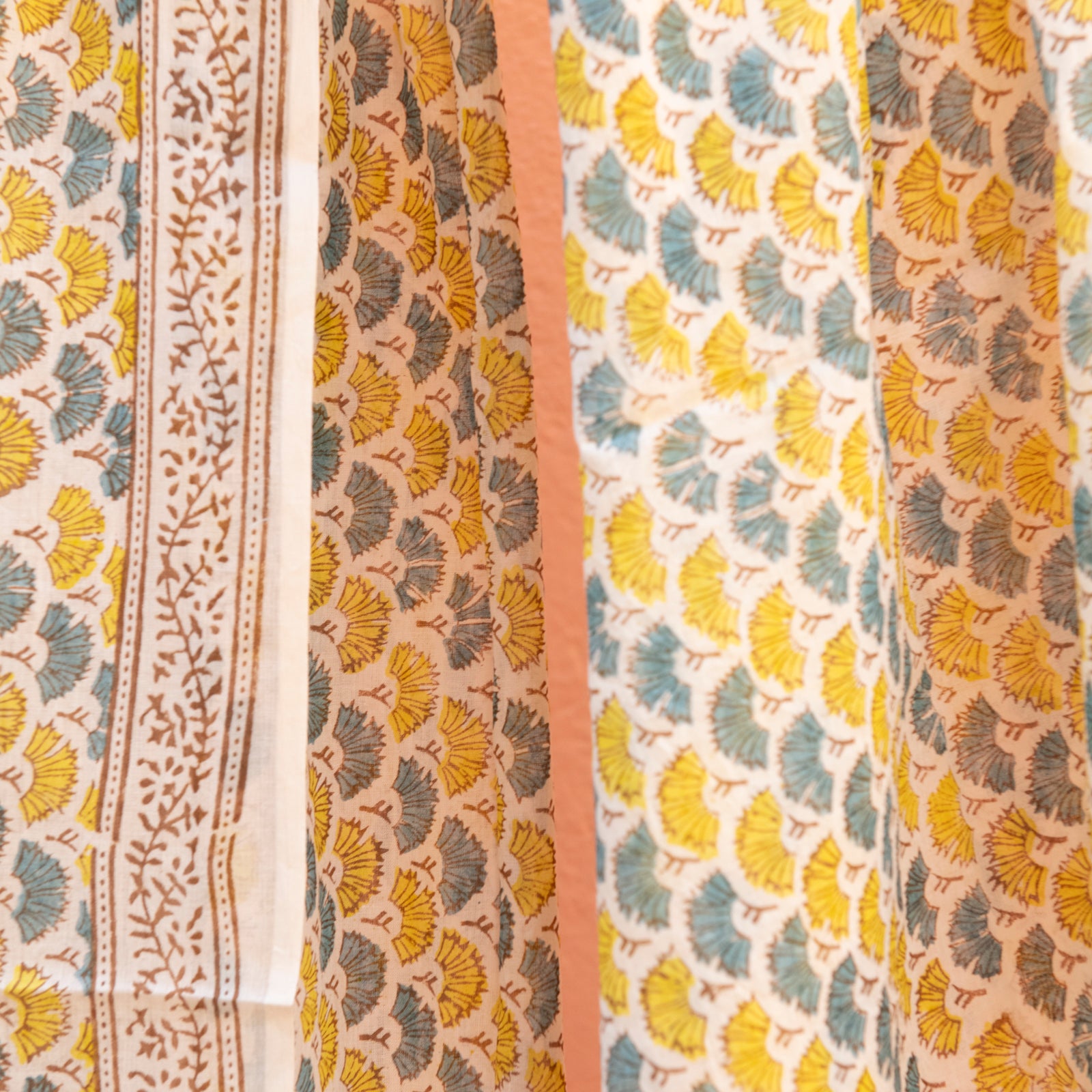 Large Scarf / Sarong Garrigue Organic Coton - Blockprint - Lime Blue LIME BLUE