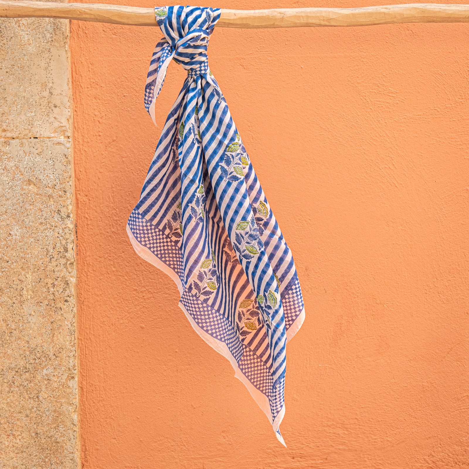 Square Scarf Beaulieu Organic Coton - Blockprint - Blue BLUE