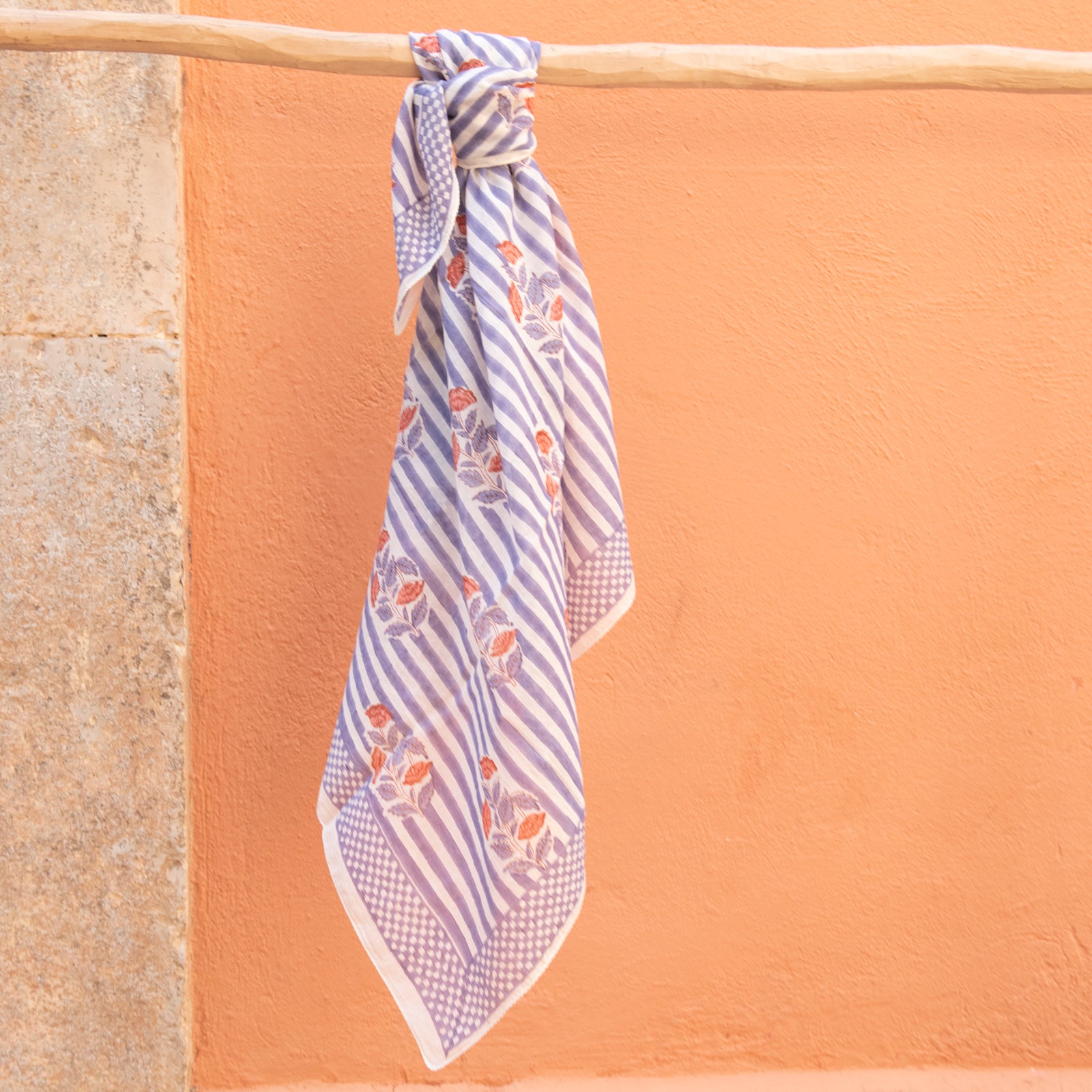 Square Scarf Beaulieu Organic Coton - Blockprint - Lilac LILAC