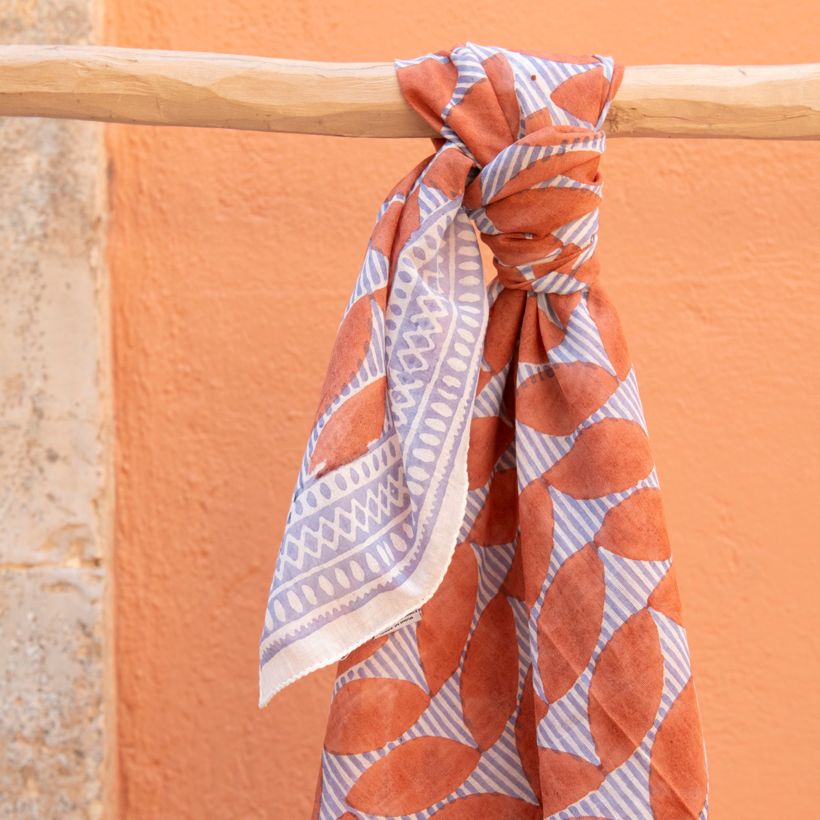 Square Scarf Cap Estel Organic Coton - Blockprint - Orange ORANGE