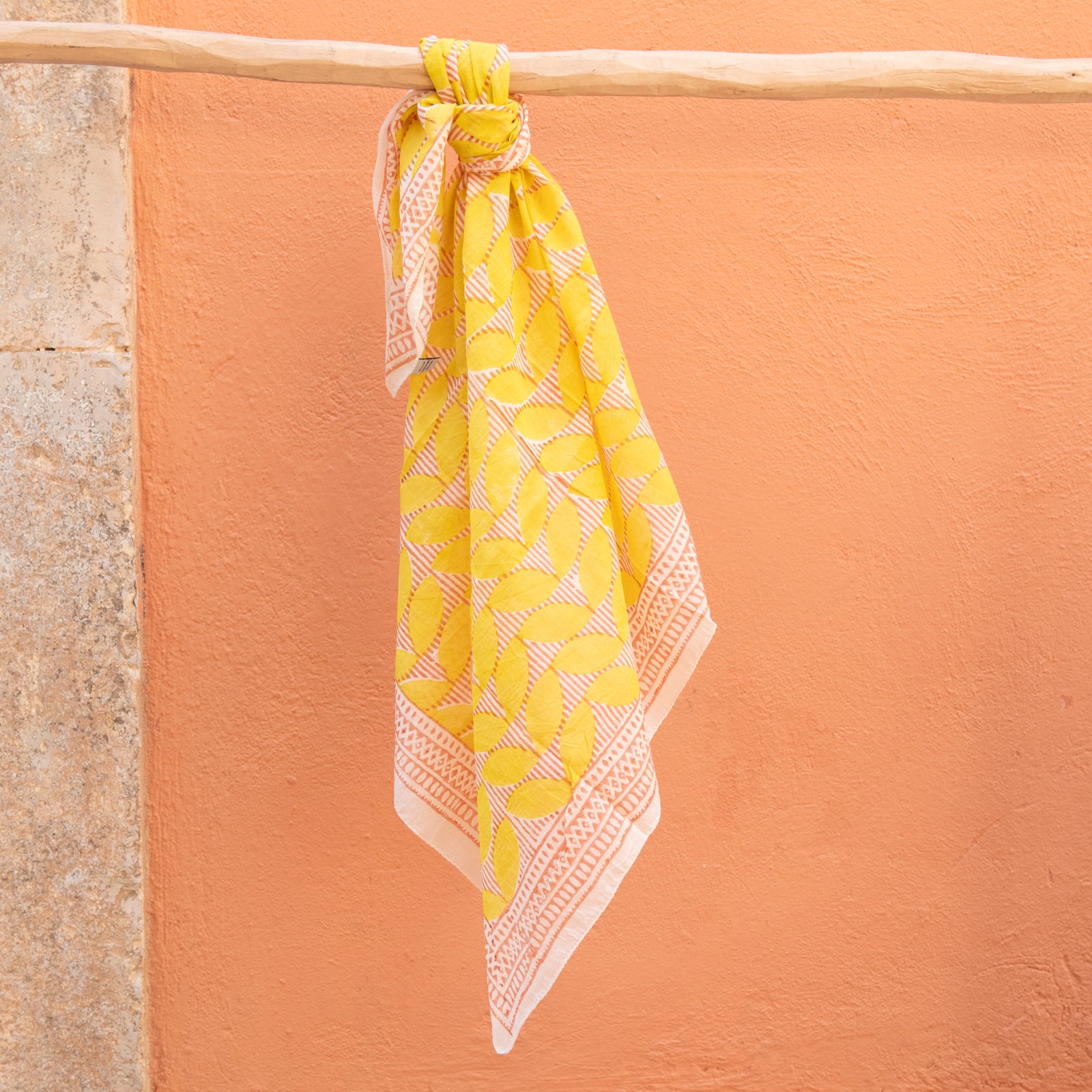 Square Scarf Cap Estel Organic Coton - Blockprint - Yellow YELLOW