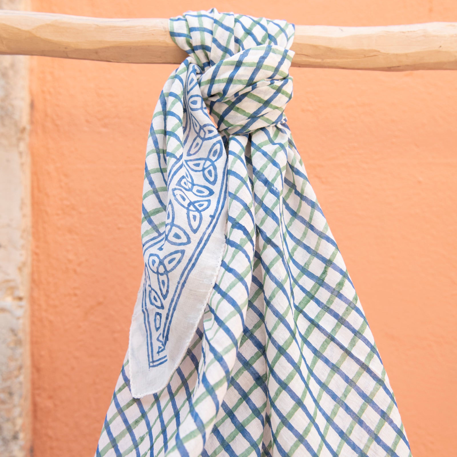 Square Scarf Croisette Organic Coton - Blockprint - Blue BLUE