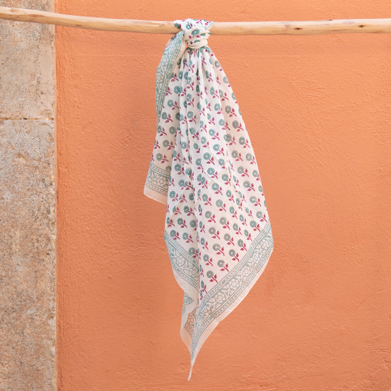 Square Scarf Grace Organic Coton - Blockprint - Green GREEN