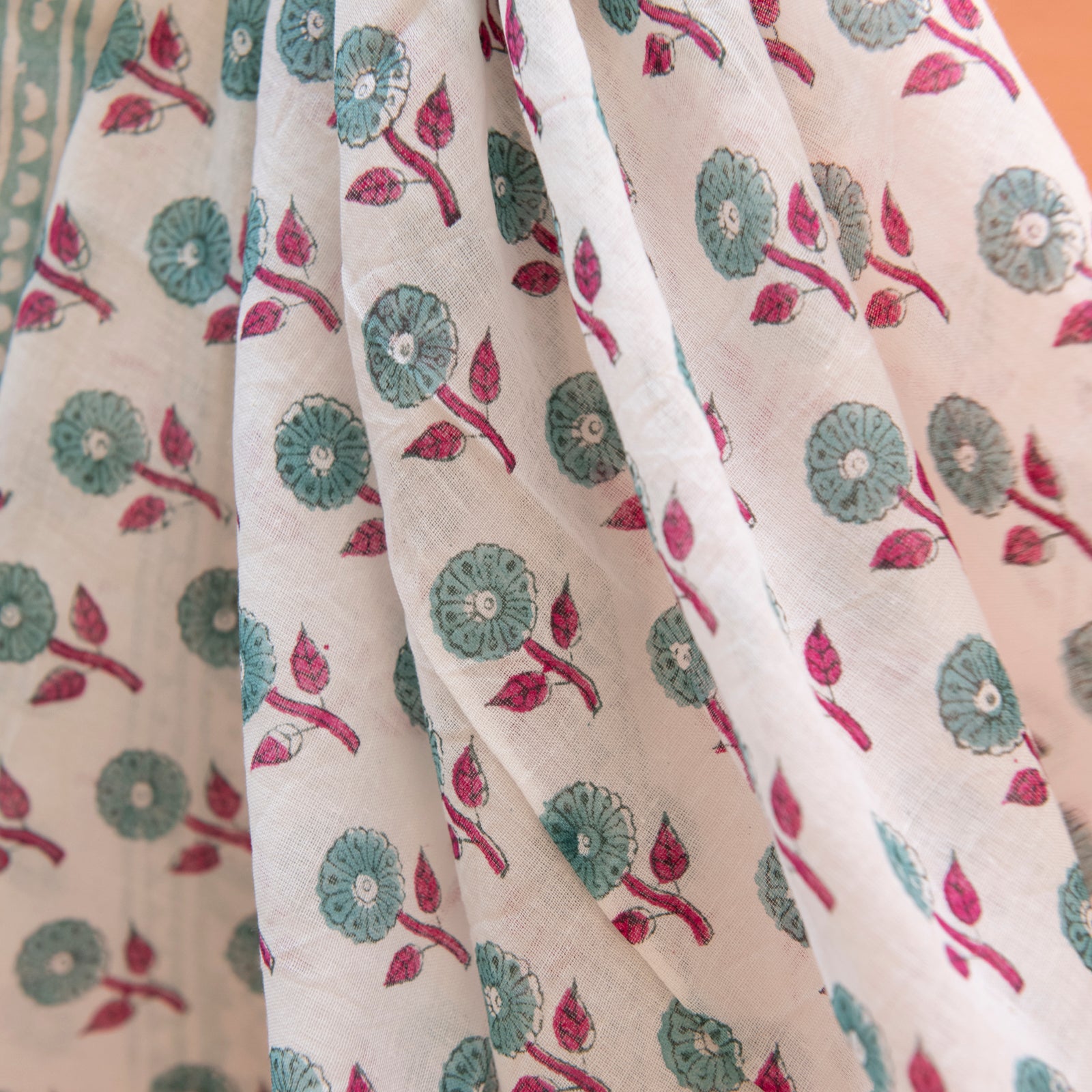 Square Scarf Grace Organic Coton - Blockprint - Green GREEN