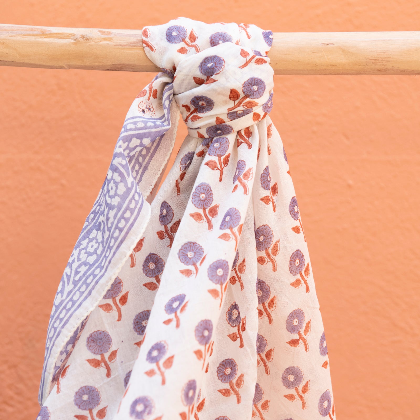 Square Scarf Grace Organic Coton - Blockprint - Lilac LILAC