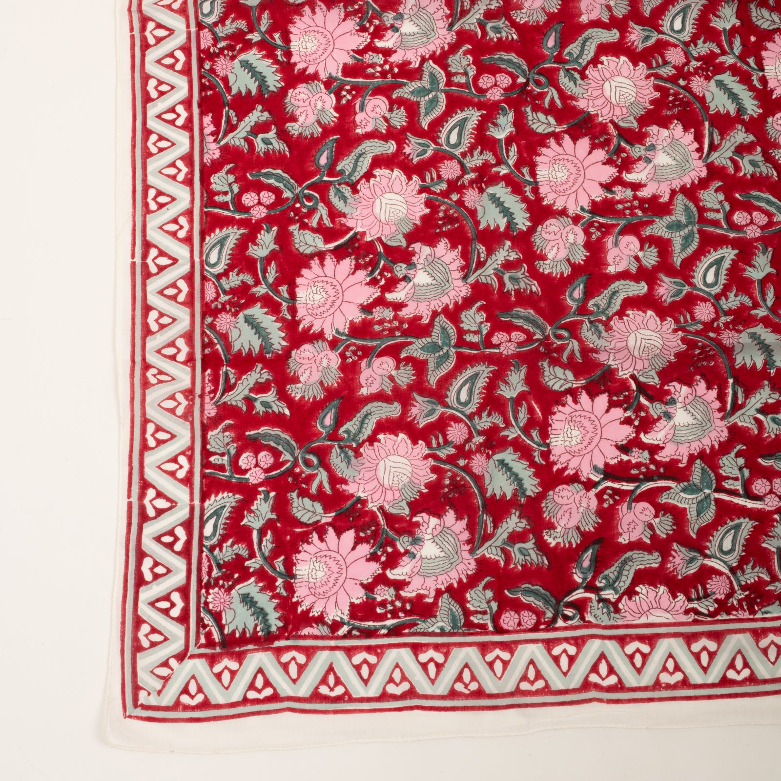 Large Scarf Tara Organic Coton - Blockprint - Red RED