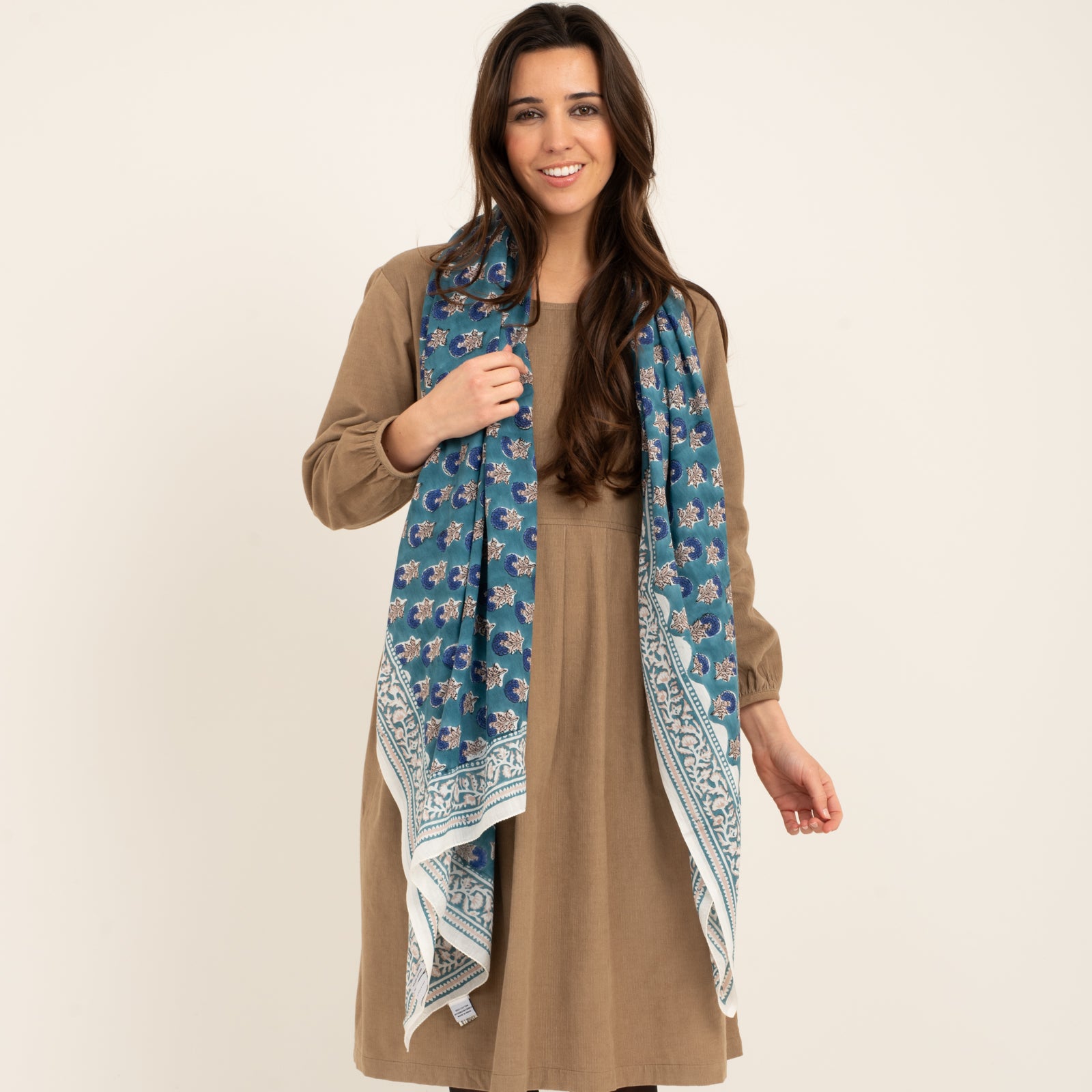 Large Scarf Sathi Organic Coton - Blockprint - Blue BLUE