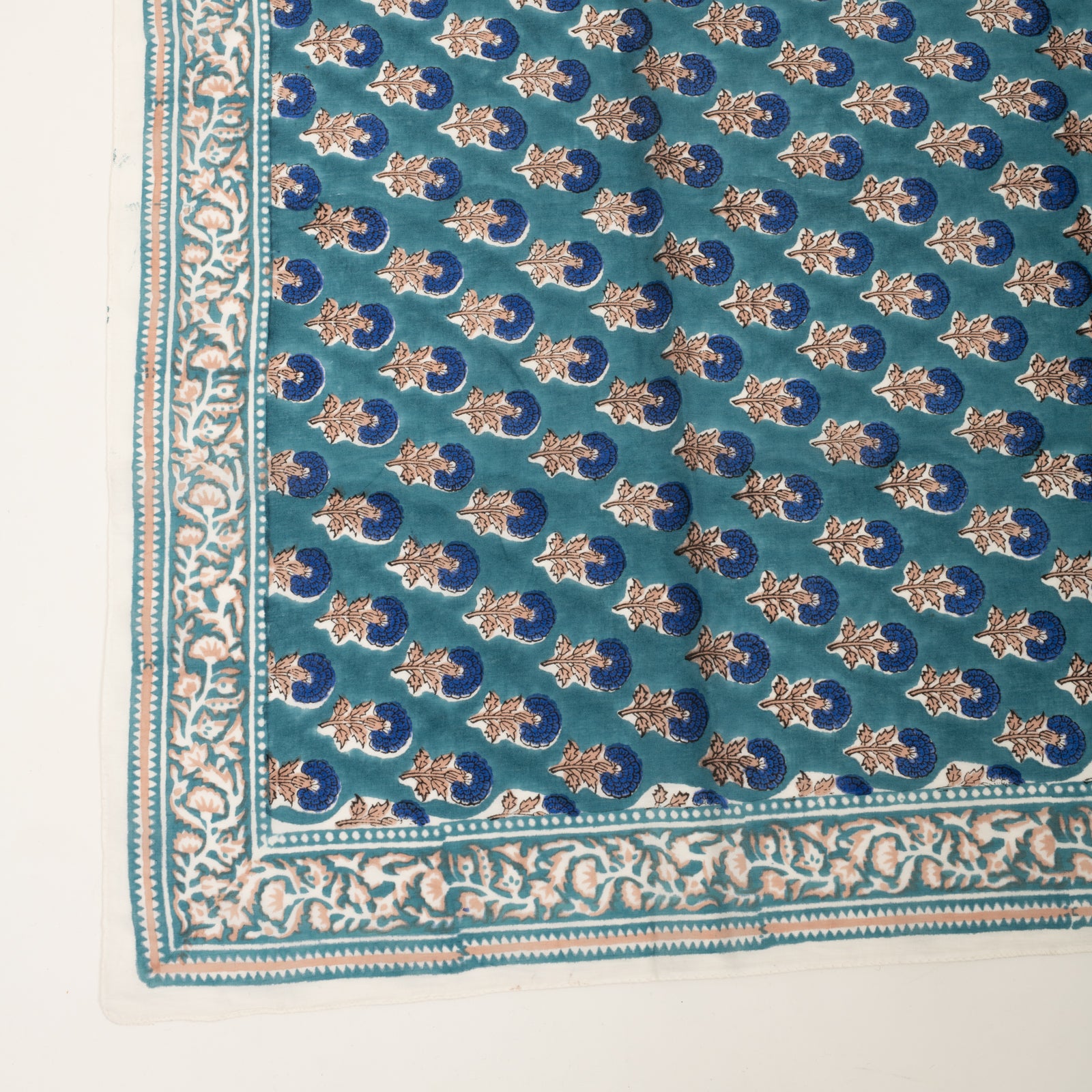 Large Scarf Sathi Organic Coton - Blockprint - Blue BLUE