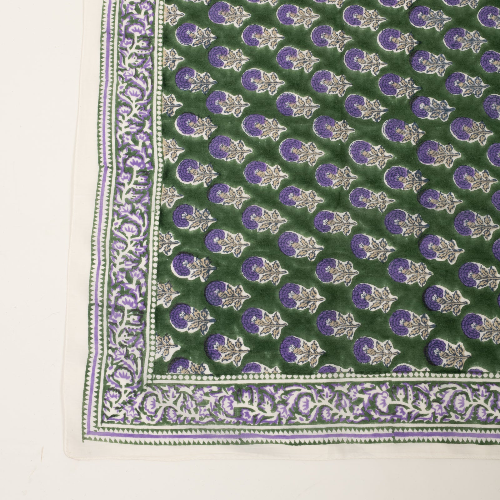 Large Scarf Sathi Organic Coton - Blockprint - Green GREEN