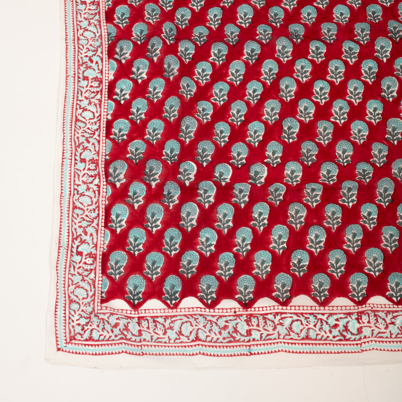 Large Scarf Sathi Organic Coton - Blockprint - Red RED