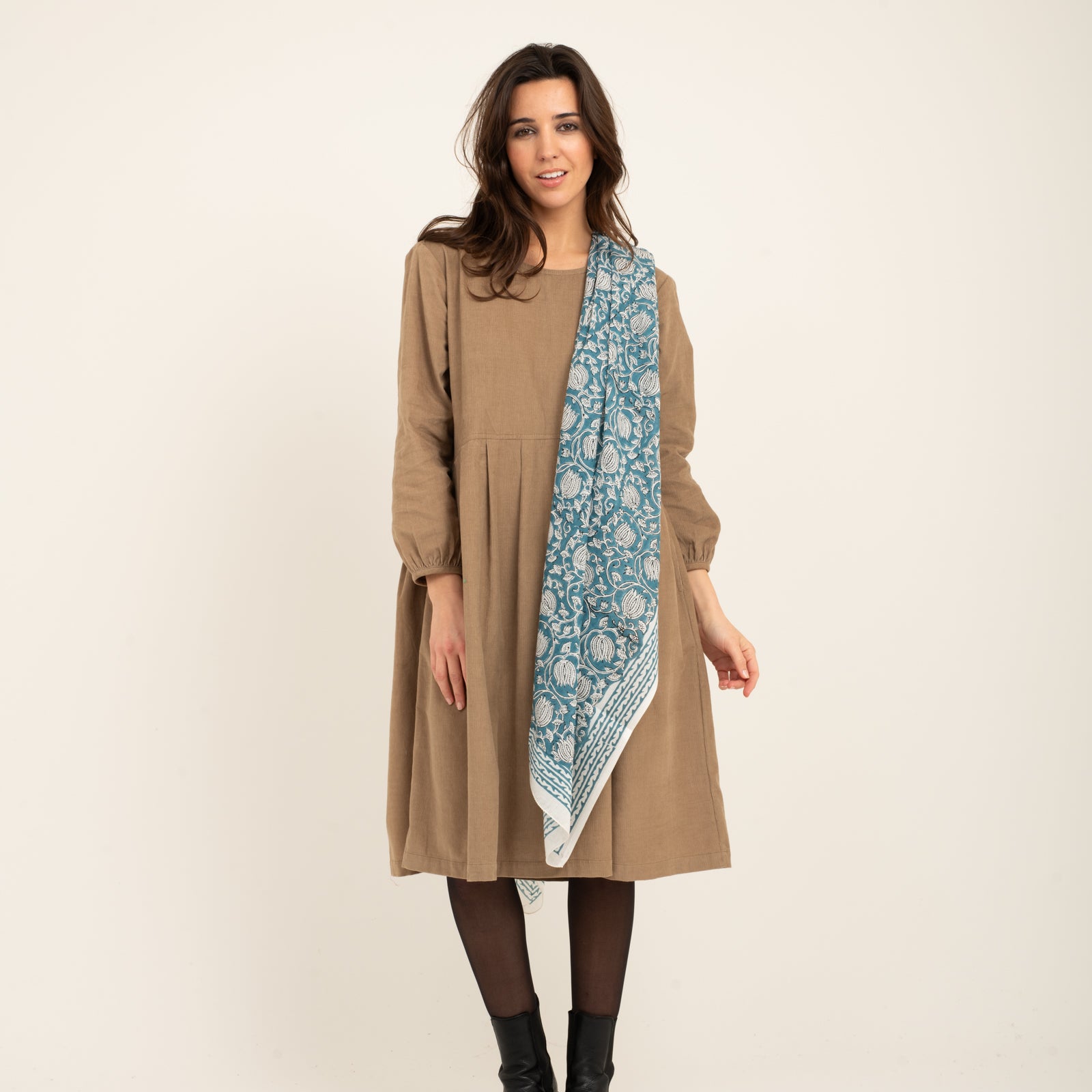 Large Scarf Pema Organic Coton - Blockprint - Blue BLUE